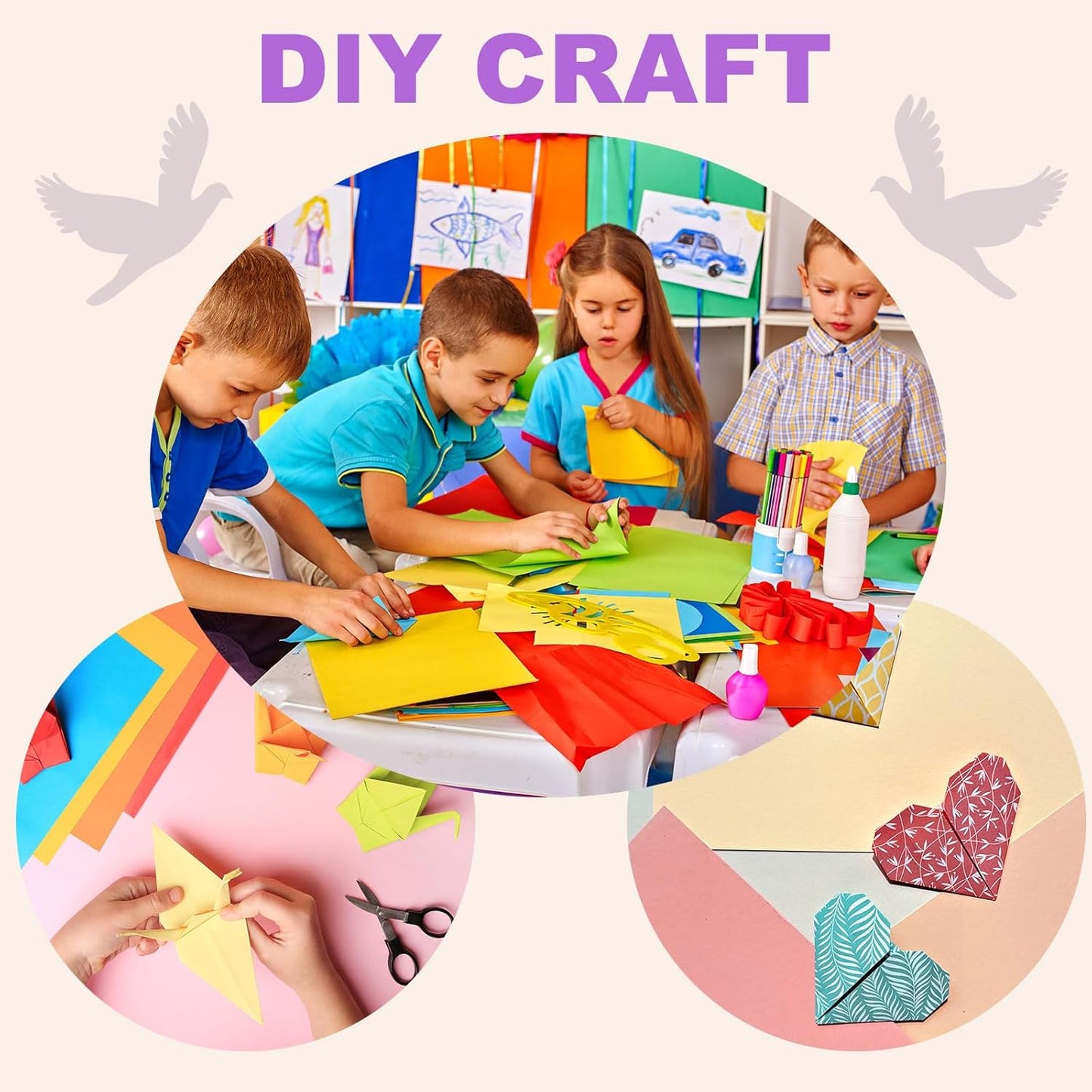 DMiotech 50 Sheets 6x6 Inch Origami Paper Large, 7 Colors Pink Square Origami Paper Easy Fold Double Sided Colored Paper for DIY Arts and Crafts