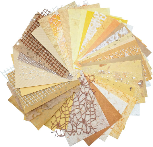 42 Sheets Textured Scrapbook Paper and Mesh Fabric Assorted Set, Junk Journal Supplies Assorted Set, Special Paper for Scrapbooking Materials Card Embellishments 3.9x5.5 Inch (Brown)