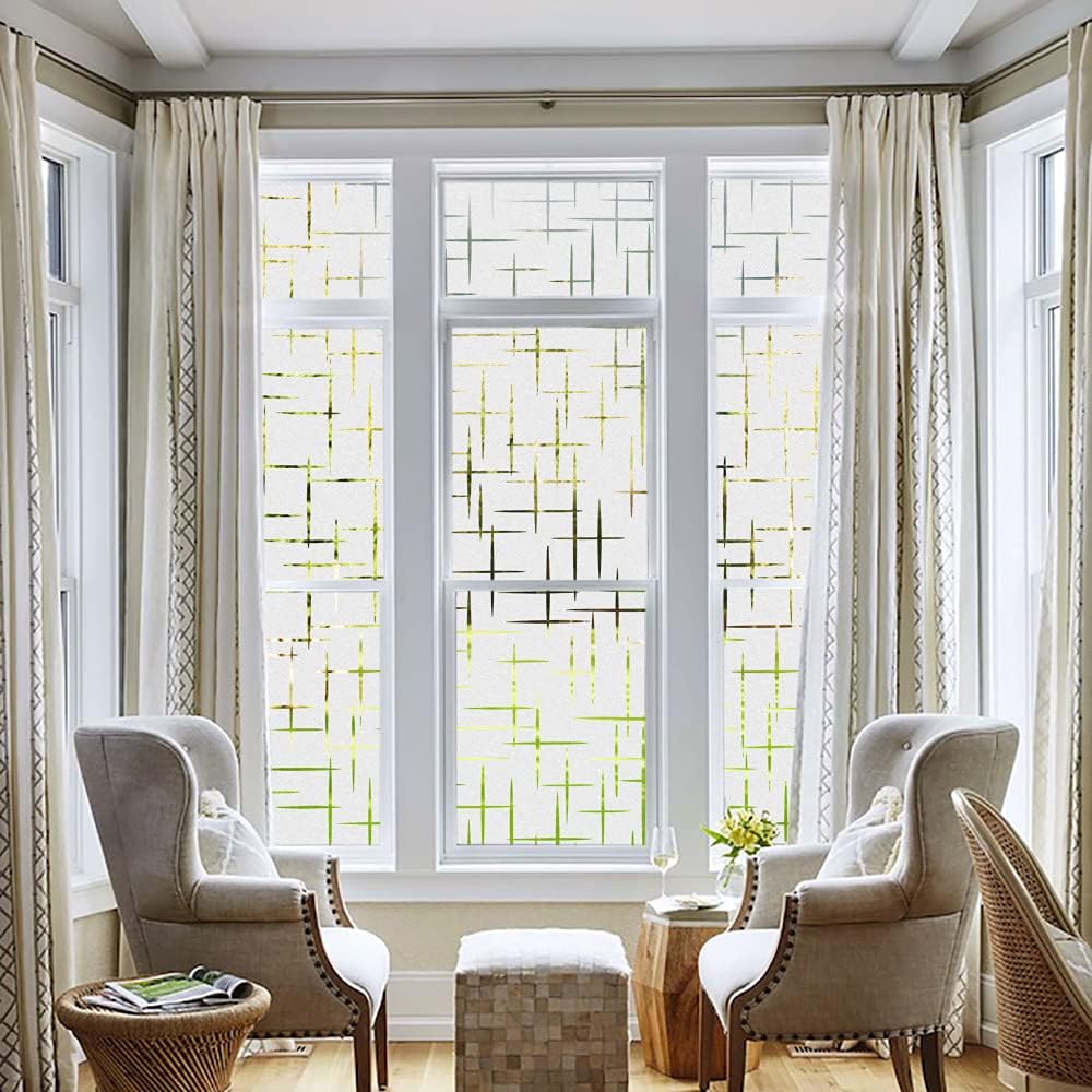 NINETREX Frosted Window Privacy Film,Window Cling Privacy Film, Decorative Glass Static Cling Non-Adhesive Vinyl Removable for Home Office Cross Pattern,45.2 x 78.7Inches
