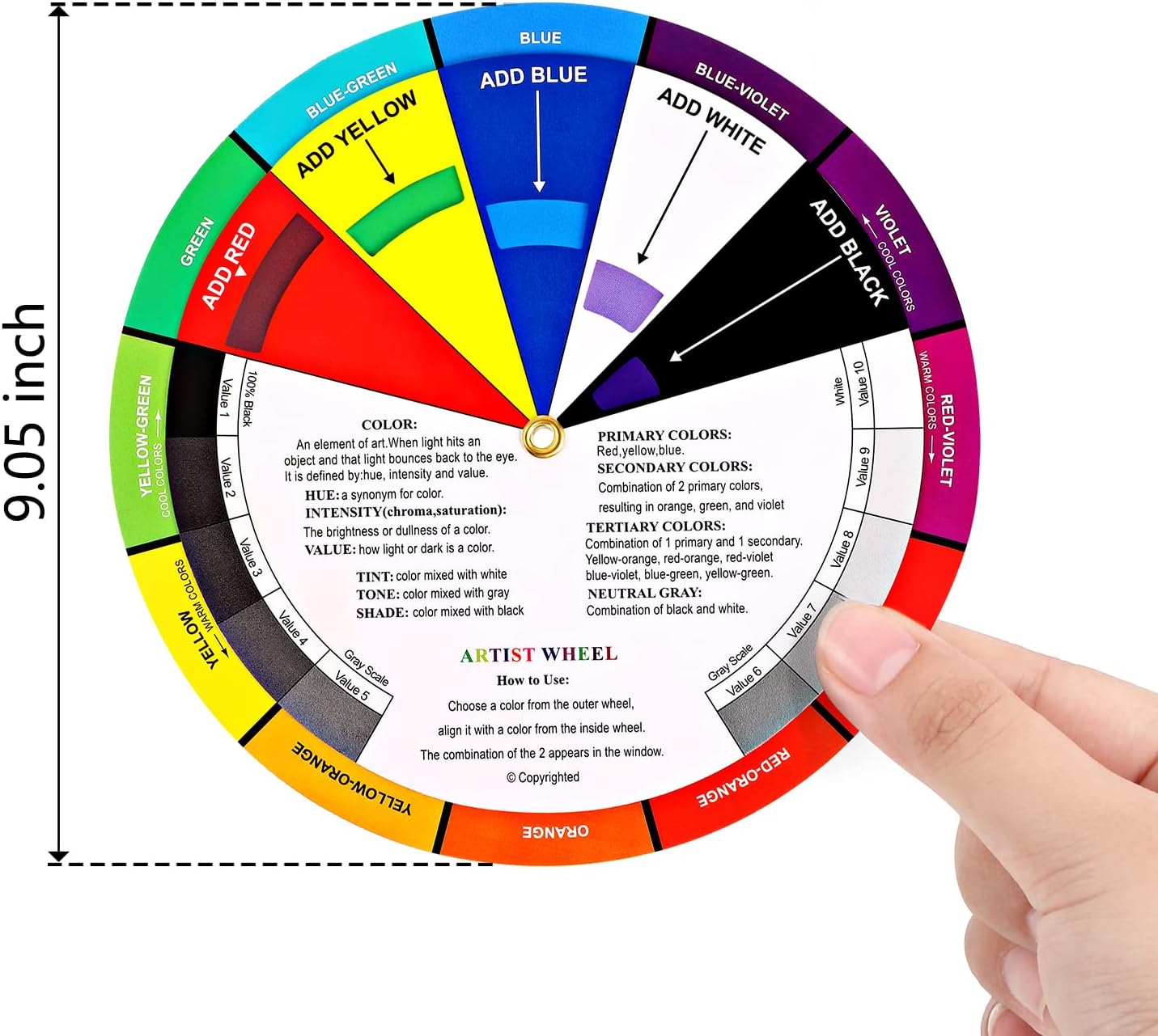 Outus 2 Pcs Color Wheel, Paint Mixing Learning Guide Art Teaching Tool Color Wheels for Makeup Blending Board Chart Mixed Guide Mix Colours(9.06 Inch/ 23 cm)