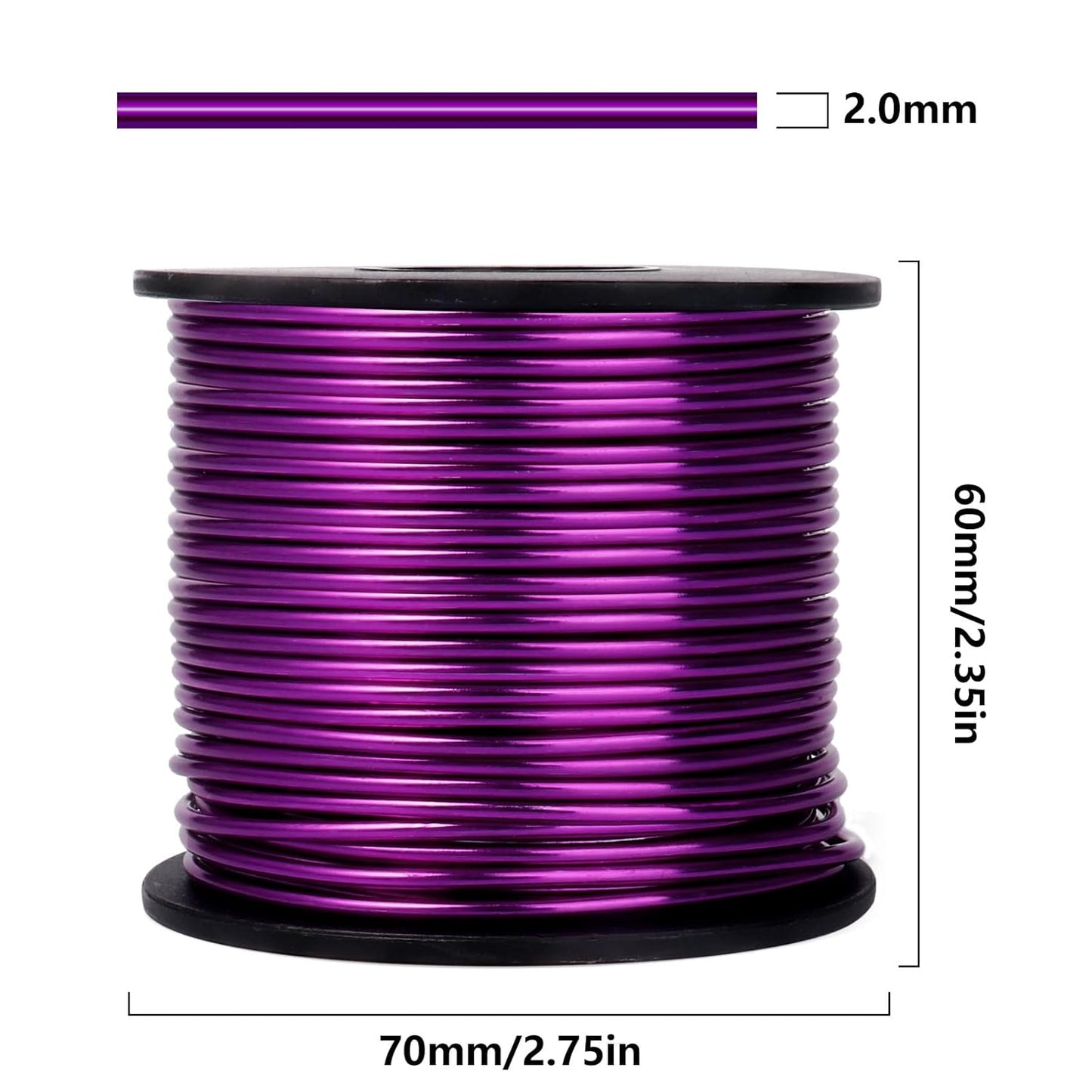 Aluminum Craft Wire, 95 Feet 2.0mm/ 14 Gauge Purple Bendable Soft Metal Aluminum Wire Roll Bulk for DIY Crafts Sculpting Jewelry Making