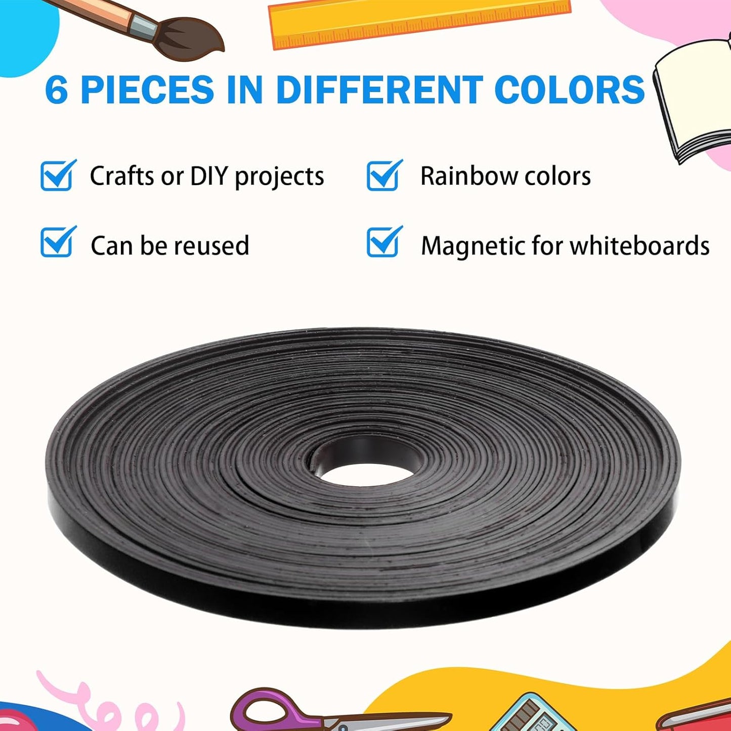 Magnetic Tape Roll Thin Strips, 0.39 Inch x 33 Feet Magnetic Board Dividers Whiteboard Graphic Decorative Tape Marking Line for Classroom Office Art Accessories(Black)