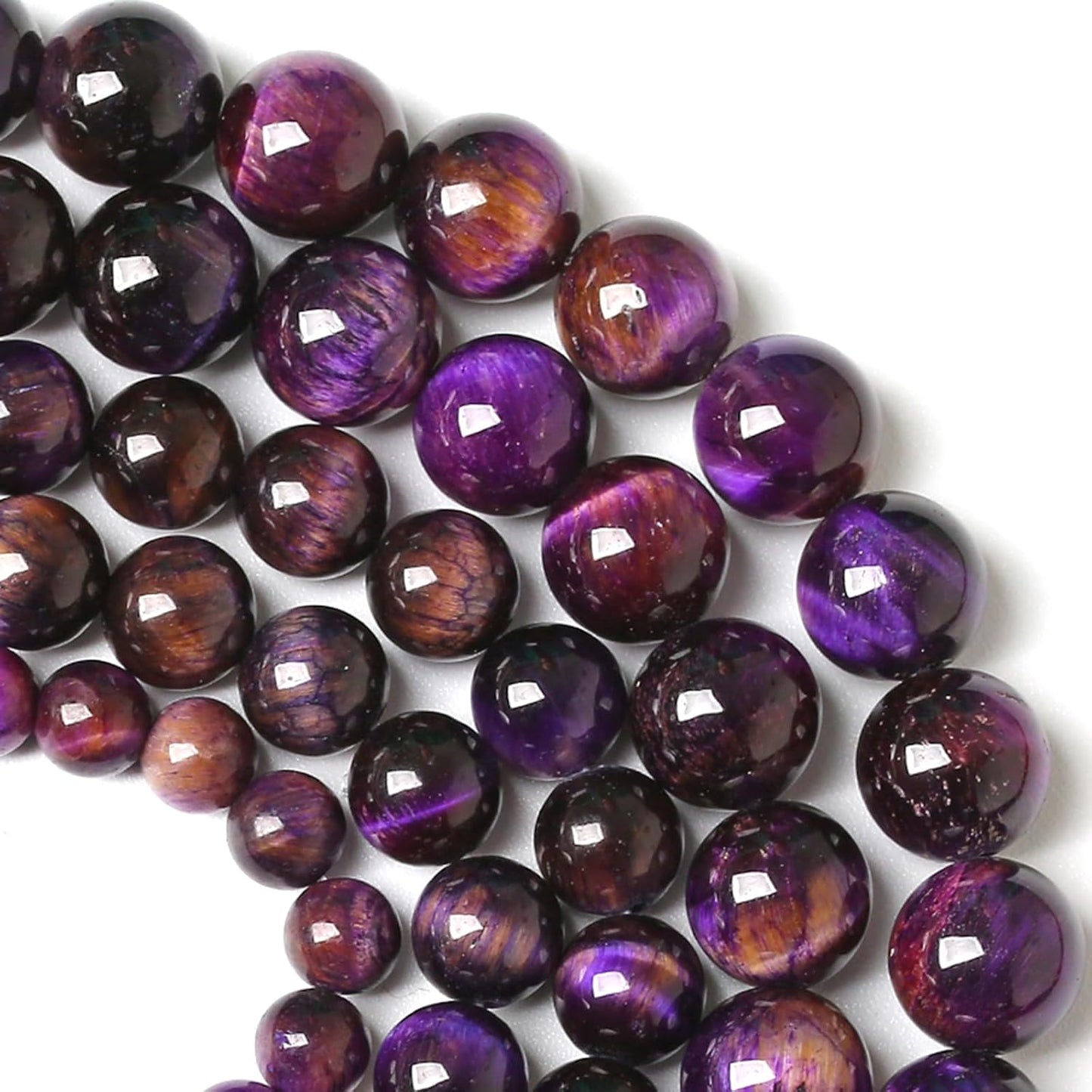 8MM Purple Tiger Eye Stone Beads Natural Gemstone Round Loose Beads for Jewelry and Bracelets Making 90pcs 2 Strands 32"
