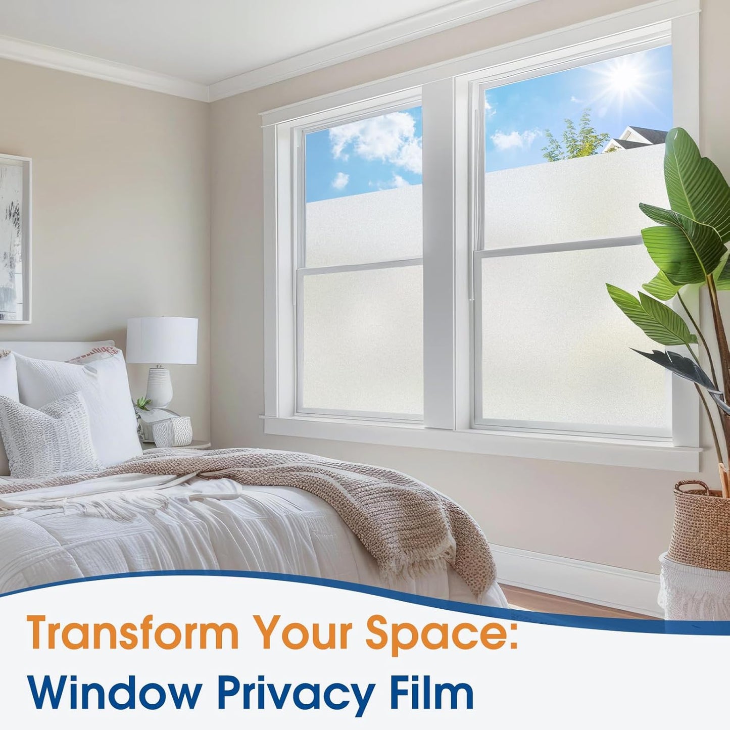 Homein Frosted Glass Window Privacy Film with Tools UV Blocking Privacy Film for Glass Windows, Static Cling No Glue Removable Reusable Anti Glare for Home Day and Night, Pure 17.5x157.4 inch