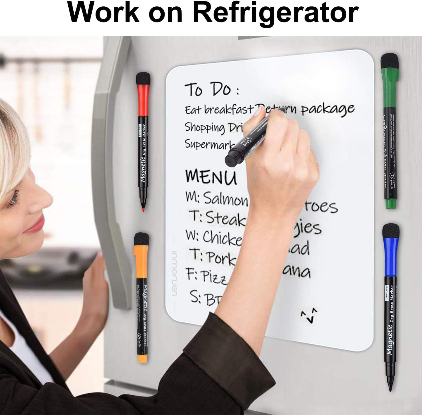 Browill Magnetic Dry Erase Markers, Fine Tip Low Odor Whiteboard Markers for Kids & School, Work On White board & Calendar, Refrigerator (12 Pack)