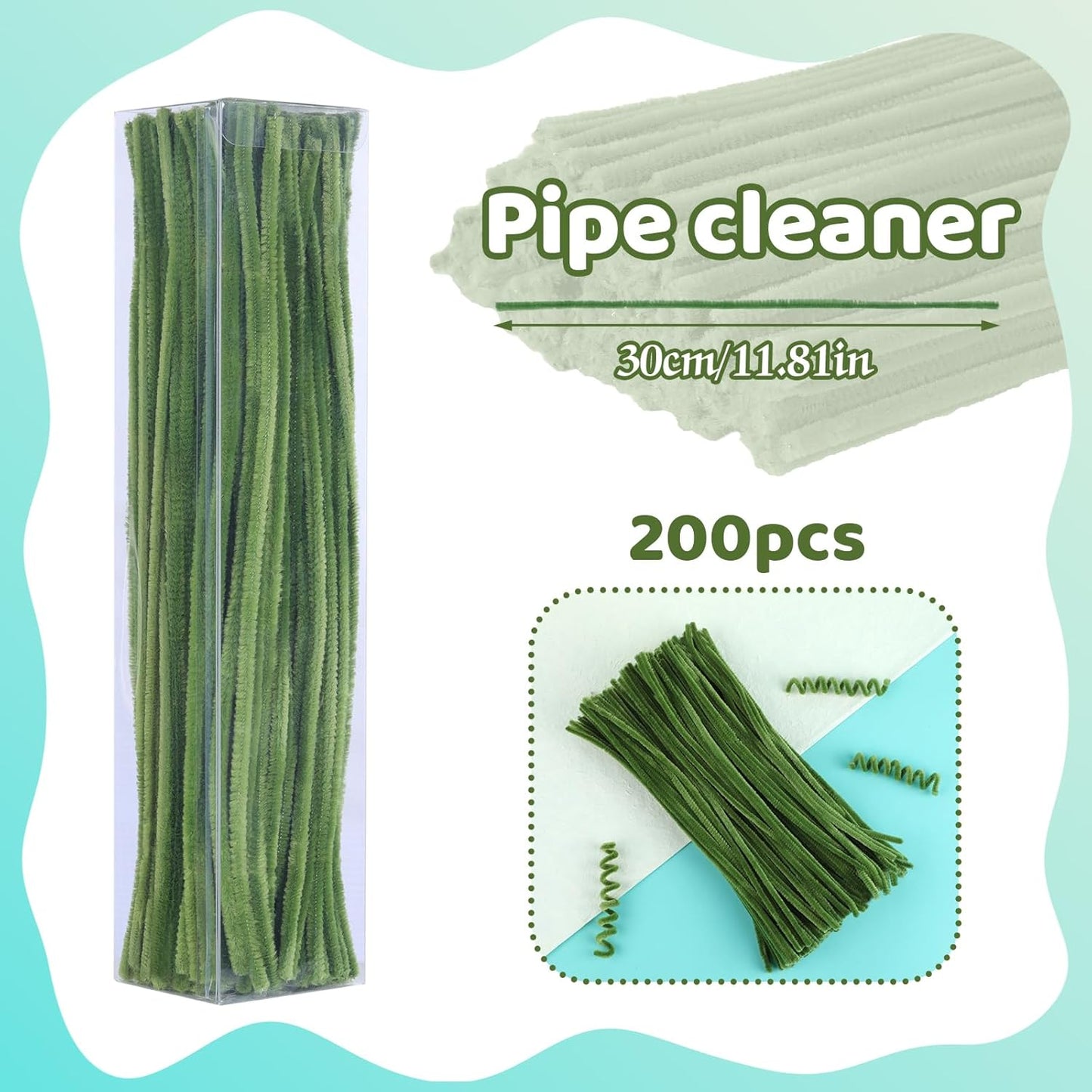 200PCS Pipe Cleaners, Green Pipe Cleaners Chenille Stem, Fuzzy Sticks Pipe Cleaners Craft Supplies for DIY Arts Crafts Project