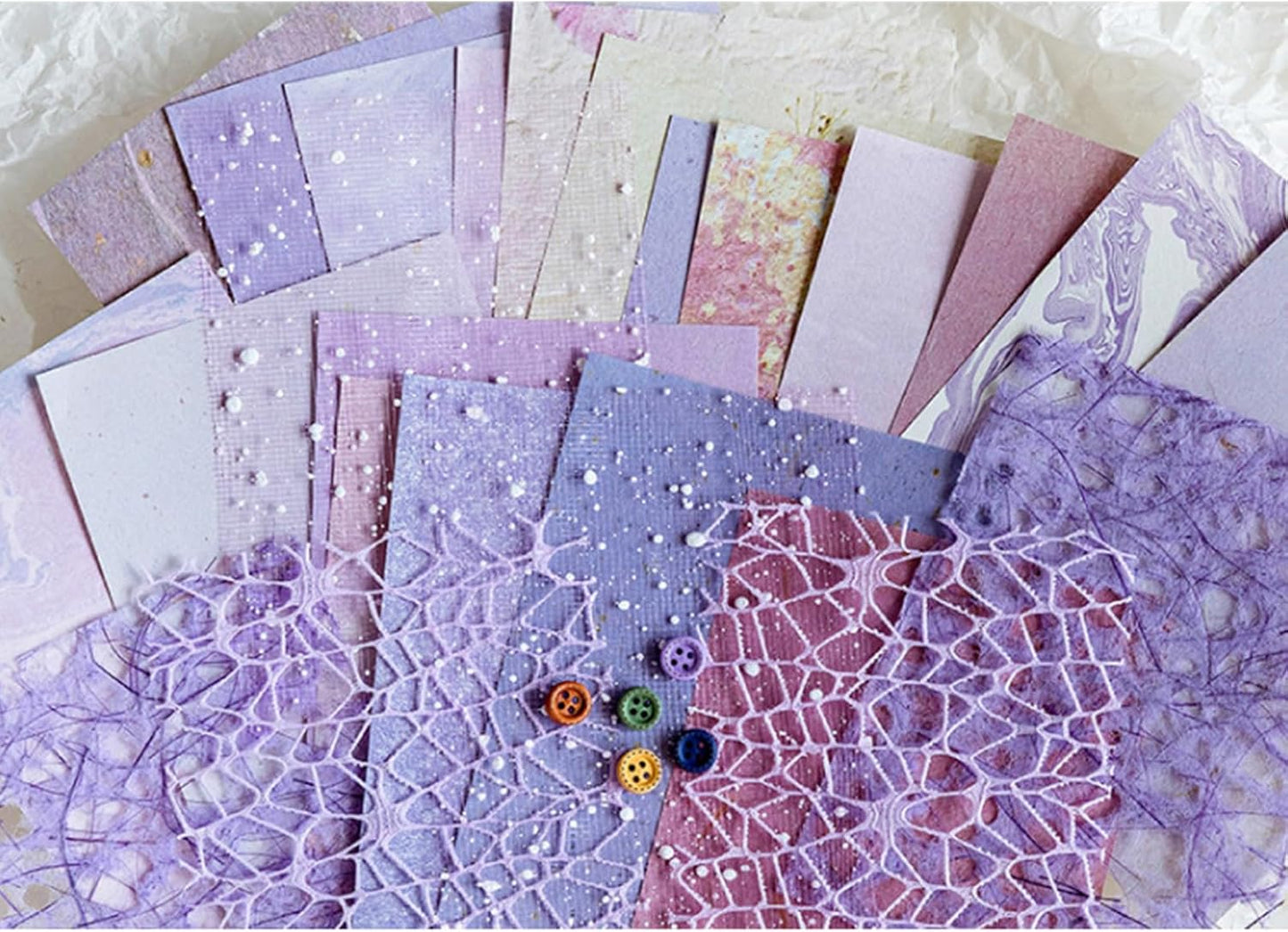 42 Sheets Textured Scrapbook Paper and Mesh Fabric Assorted Set, Junk Journal Supplies Assorted Set, Special Paper for Scrapbooking Materials Card Embellishments 3.9x5.5 Inch (Purple)