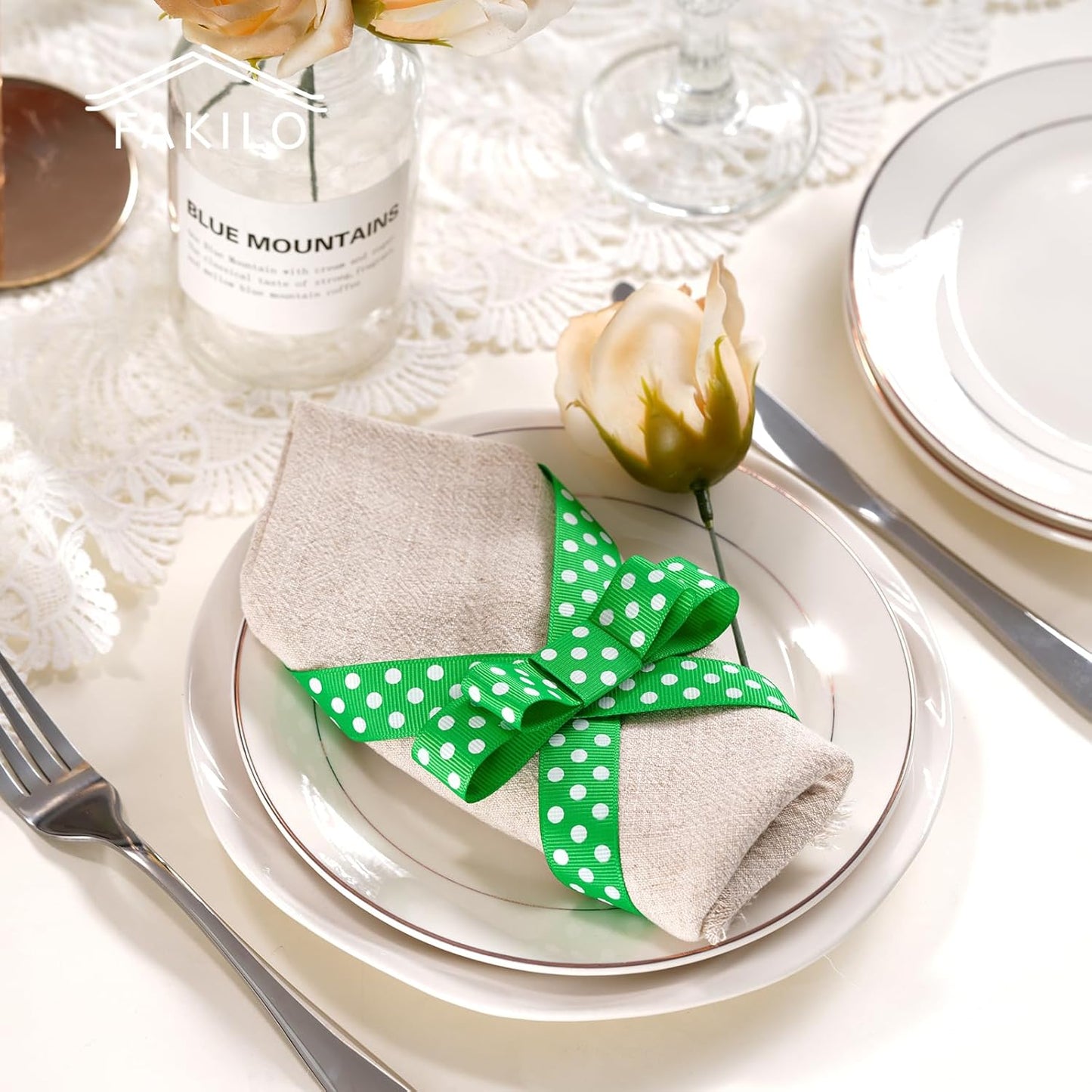 Polka Dot Grosgrain Ribbon 3/4 Inch, 25 Yards Spool Green and White Polka Dot Ribbon for Christmas Gift Wrapping DIY Crafts Hair Bows Wedding Party Decor Sewing and Home Decoration