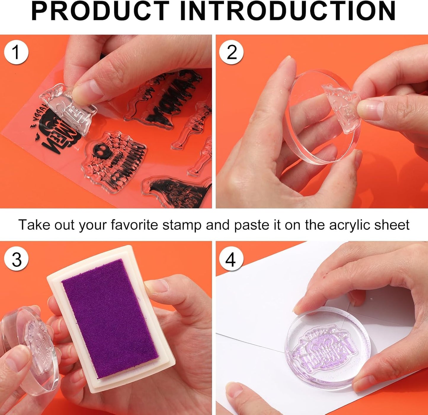 Whaline 4 Sheets Halloween Clear Stamps Greeting Words Pumpkin Bat Silicone Transparent Stamps Happy Halloween Stamp Cards for DIY Crafts Card Making Scrapbooking Embossing Album Decor