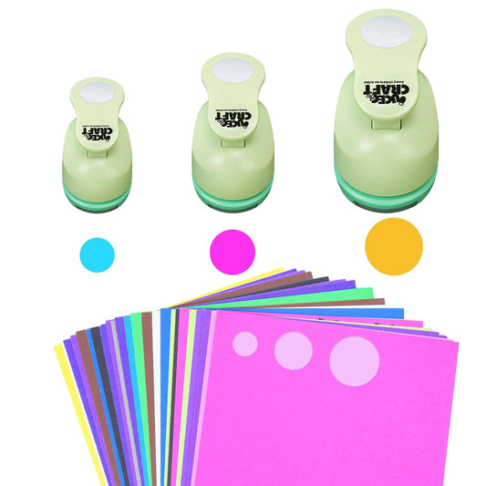 UCEC Circle Cutter, 3 Pcs Circle Puncher, 1 3/8 5/8 Inch Craft Hole Punch with 30 Pcs Colorful Paper, Hole Puncher Paper Cutter for Crafting Card, Making Scrapbook Craft, DIY Office Supplies