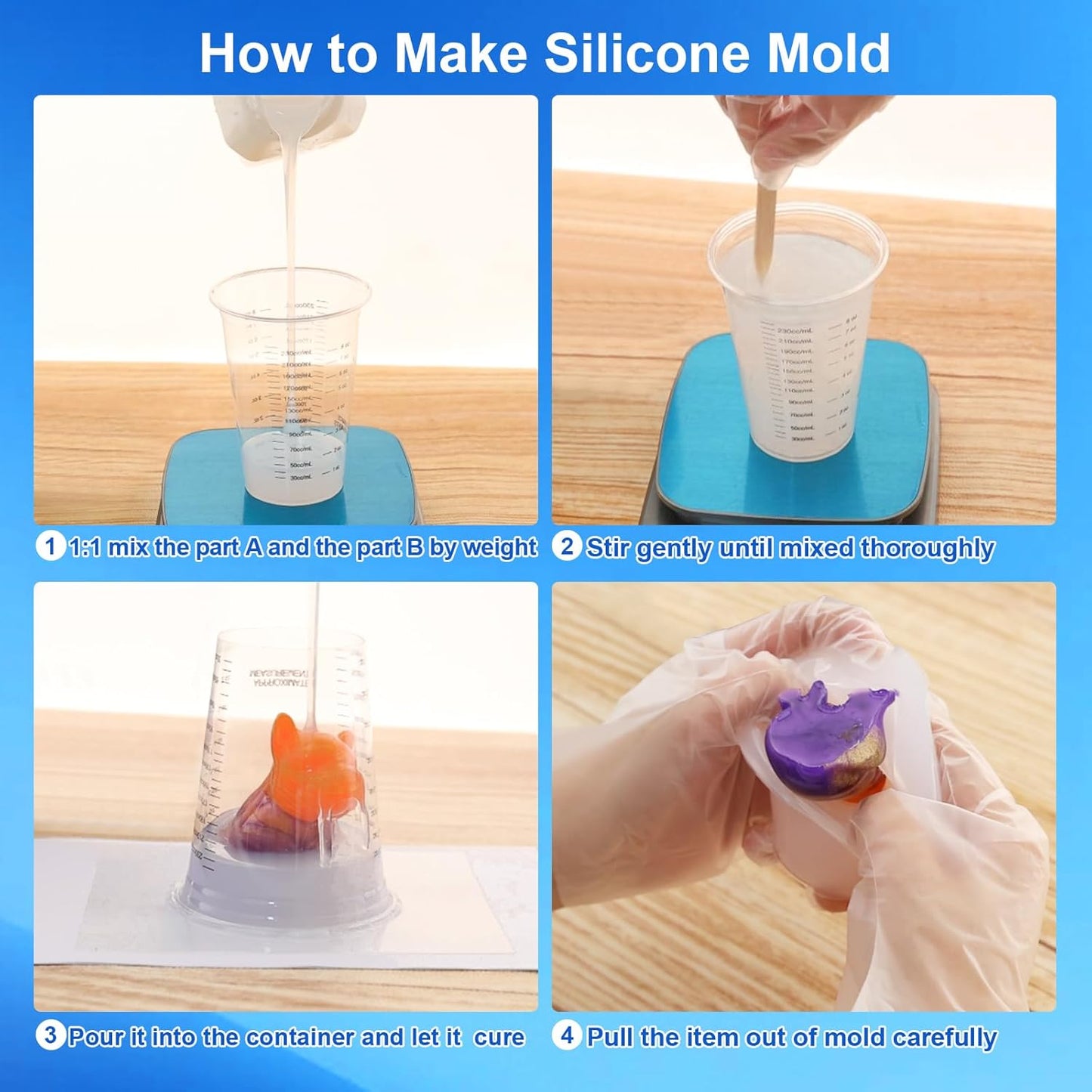 CHANGTIKEJI Silicone Mold Making Kit, 38.8oz 10A Elastic Liquid Silica Gel for Casting Resin molds and Candle & Soap Mold,Fast Cure Translucent Platinum Silicone Rubber