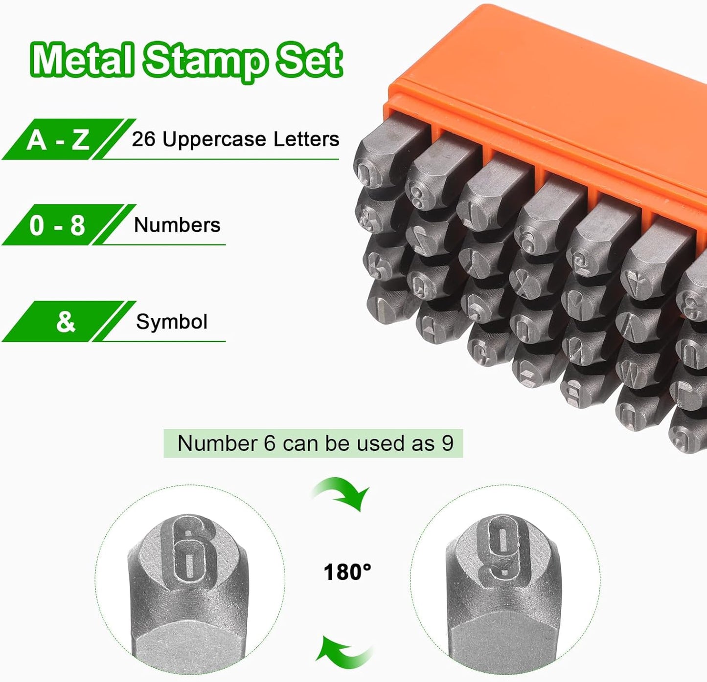 HARFINGTON 36pcs Metal Stamping Kit 5/16" (8mm) Steel Uppercase Letter and Number Punch Set (A-Z / 0-8 / "&" Symbol) Punch Press Tool with Case for Imprinting Metal Plastic Wood Leather