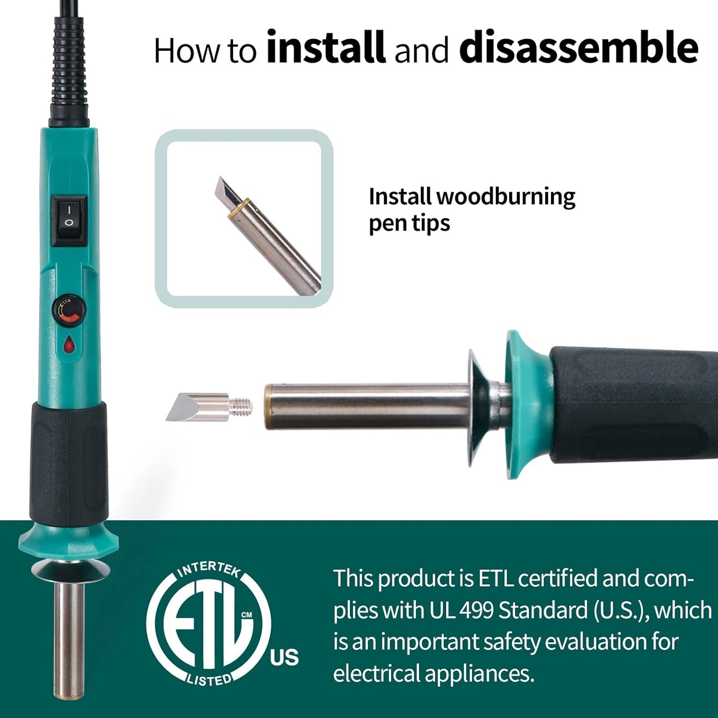 YIHUA 930-IV Pyrography Wood Burning Pen Kit Adjustable Temperature, Power Switch, Heat Deflector, Rubber Grip with 10 Pyrography Tips, 2 Wood Pieces, Flip-Up Pen Stand, for Woodburning DIY Crafts