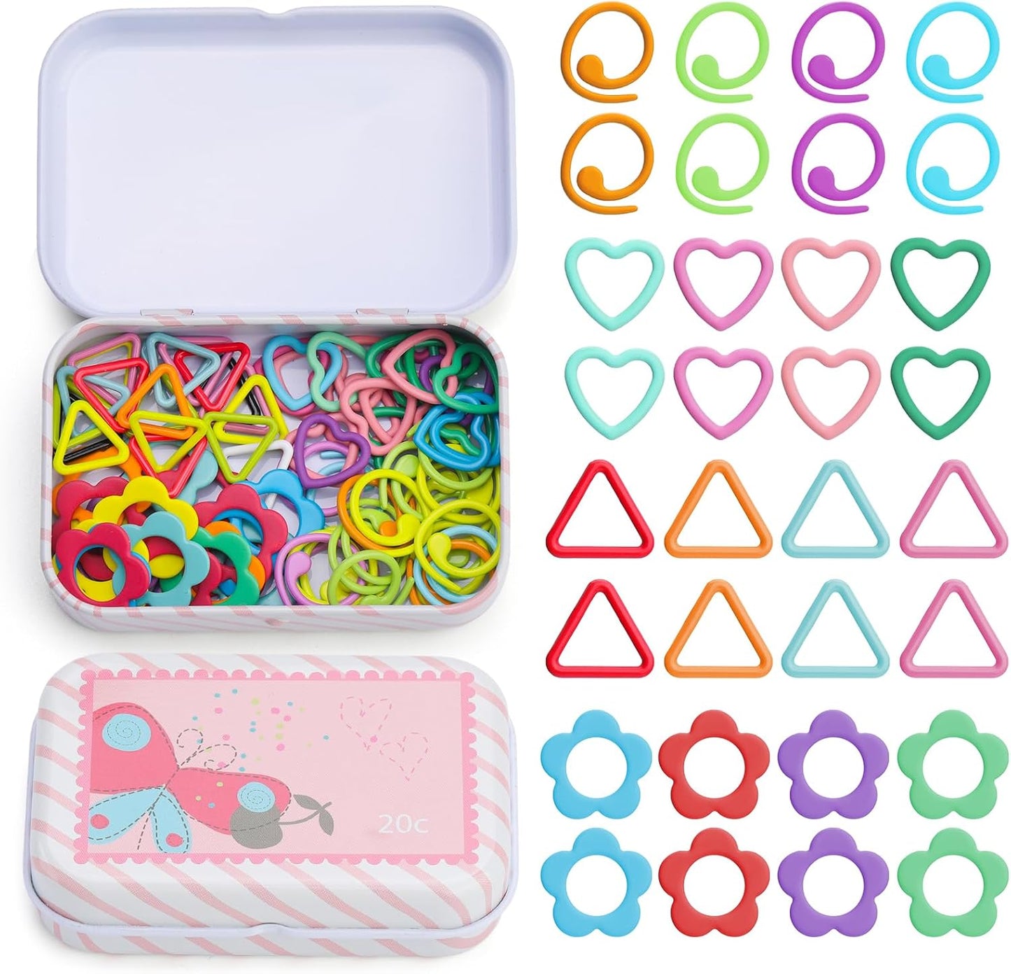 Jmuiiu 80PCS Metal Stitch Markers, 4 Styles Colorful Crochet Stitch Markers for Knitting Crocheting Clothing Tag Diy Craft Project with Storage Box