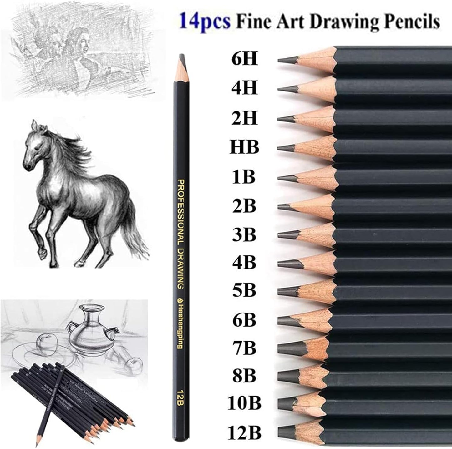 Heshengping 26 Pack Sketching Set Drawing Pencils Kit Art Supplies Include Graphite Charcoal Professional Pencils Set Cute Portable case for Artists Adults Beginners Artist