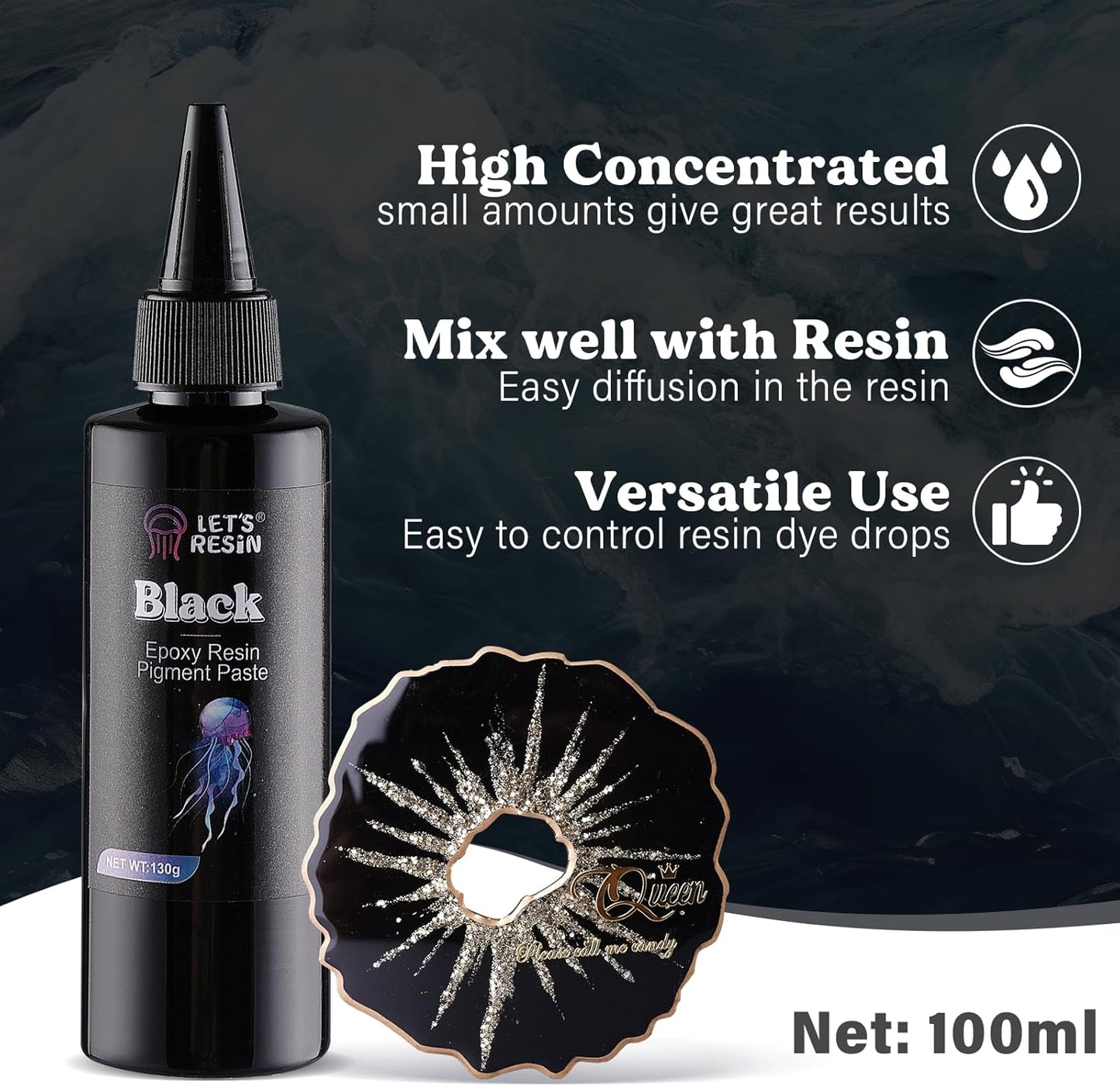 LET'S RESIN High Concentrated Black Epoxy Resin Pigment Paste, 100ml, Opaque Resin Dye for Art, River Table, Jewelry Making, Coasters