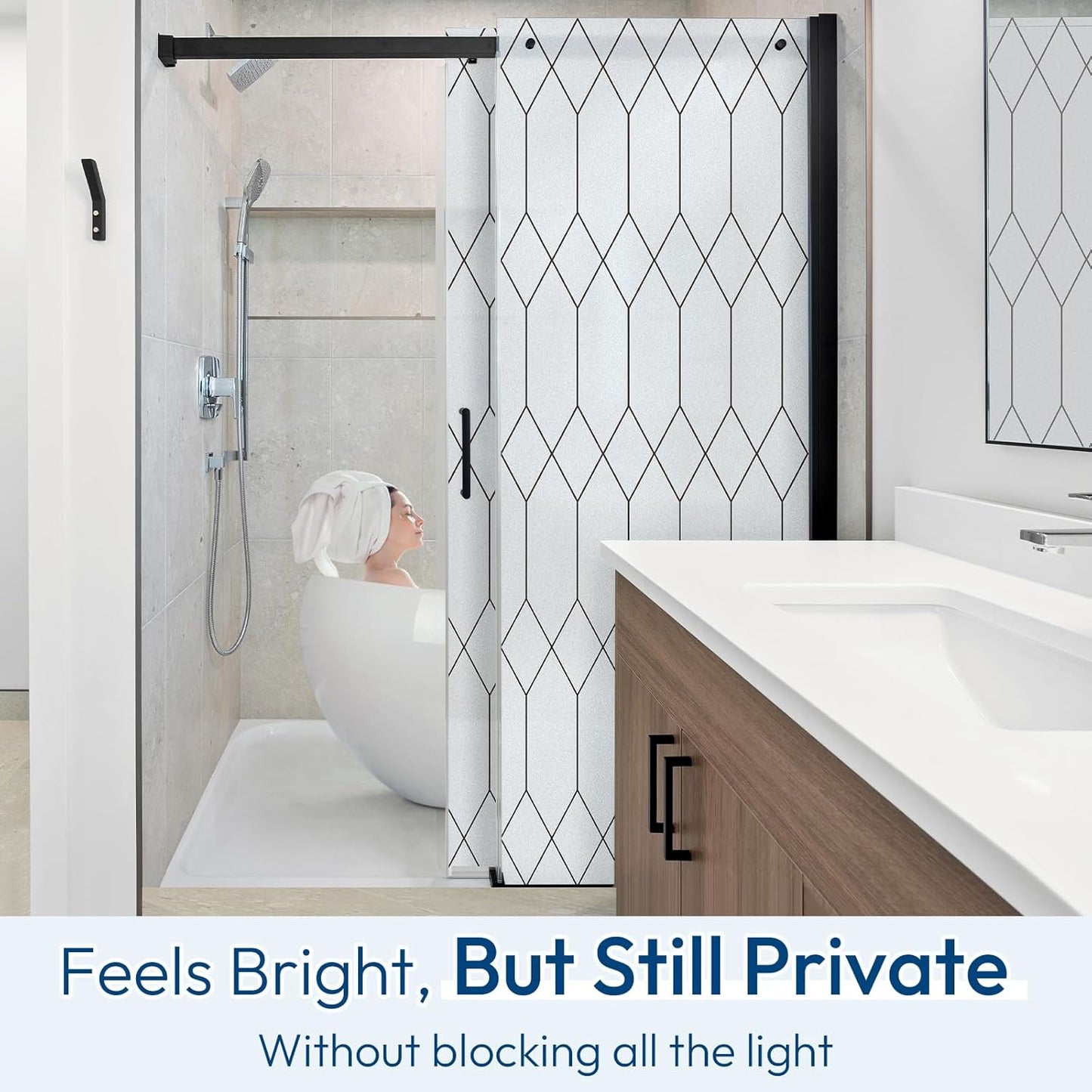 rabbitgoo Window Privacy Film for Glass Windows, Frosted Glass Cling with Decorative Moroccan Lattice, Removable Heat Control Sun Blocking Door Covering Sticker for Home Bathroom, 29.5 x 157.4 inches