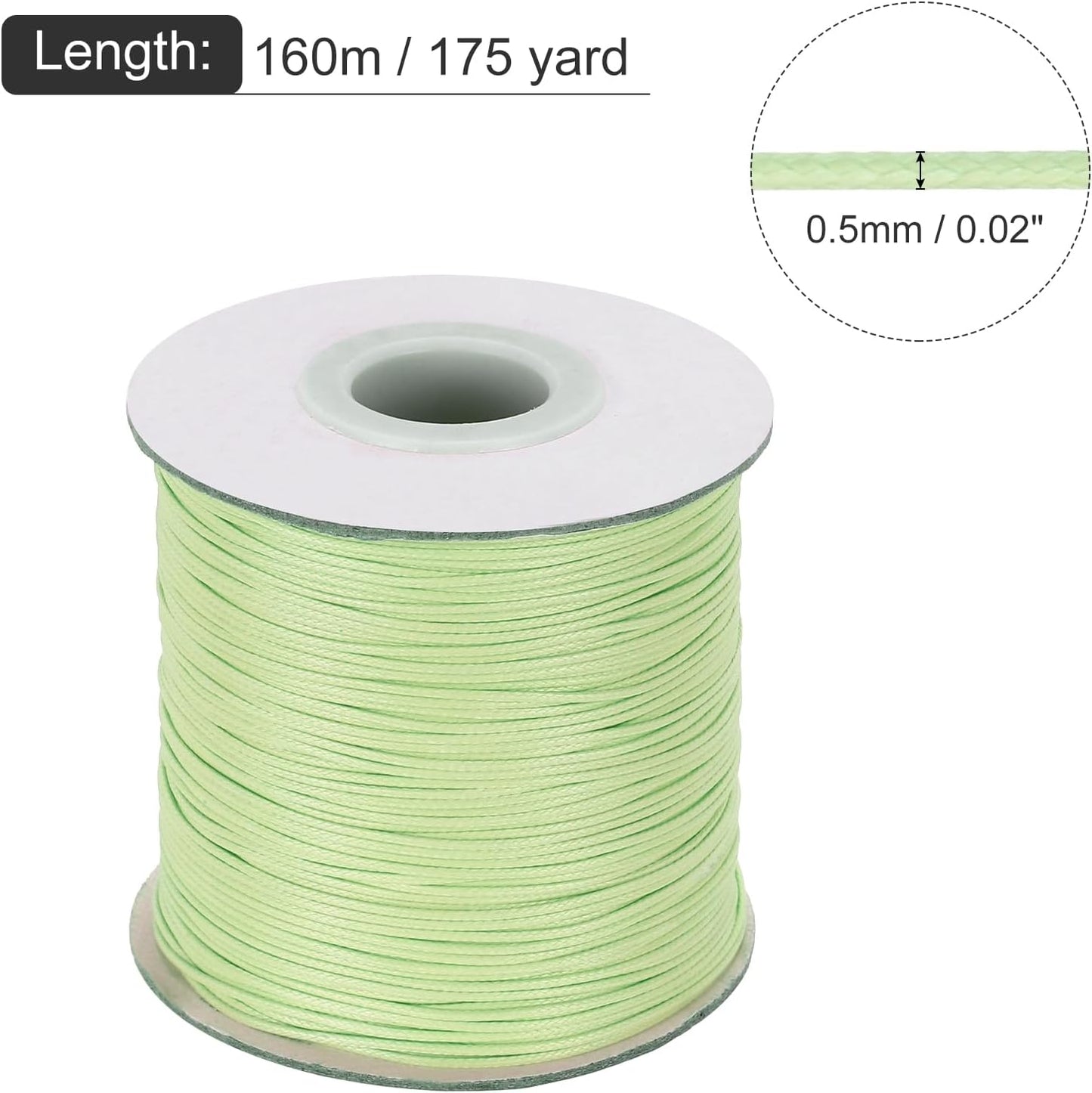 MECCANIXITY Waxed Cord 0.5mm Waxed Polyester Cord 175 Yard Wax String for Bracelet Making, Necklaces, Beading, Jewelry Making and DIY Crafts(Grass Green)