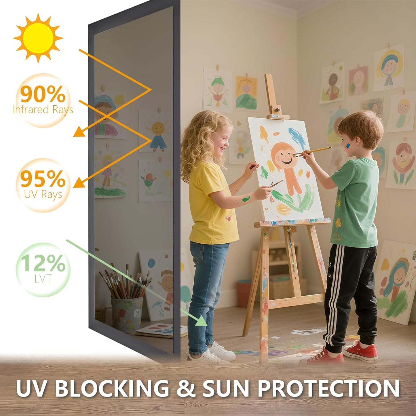 LEMON CLOUD One Way Window Privacy Film See Out Not in Reflective Mirror UV Window Cling Sun Blocking Heat Control Glare Control with Tools,45.2 Inch x 78.7 Inch