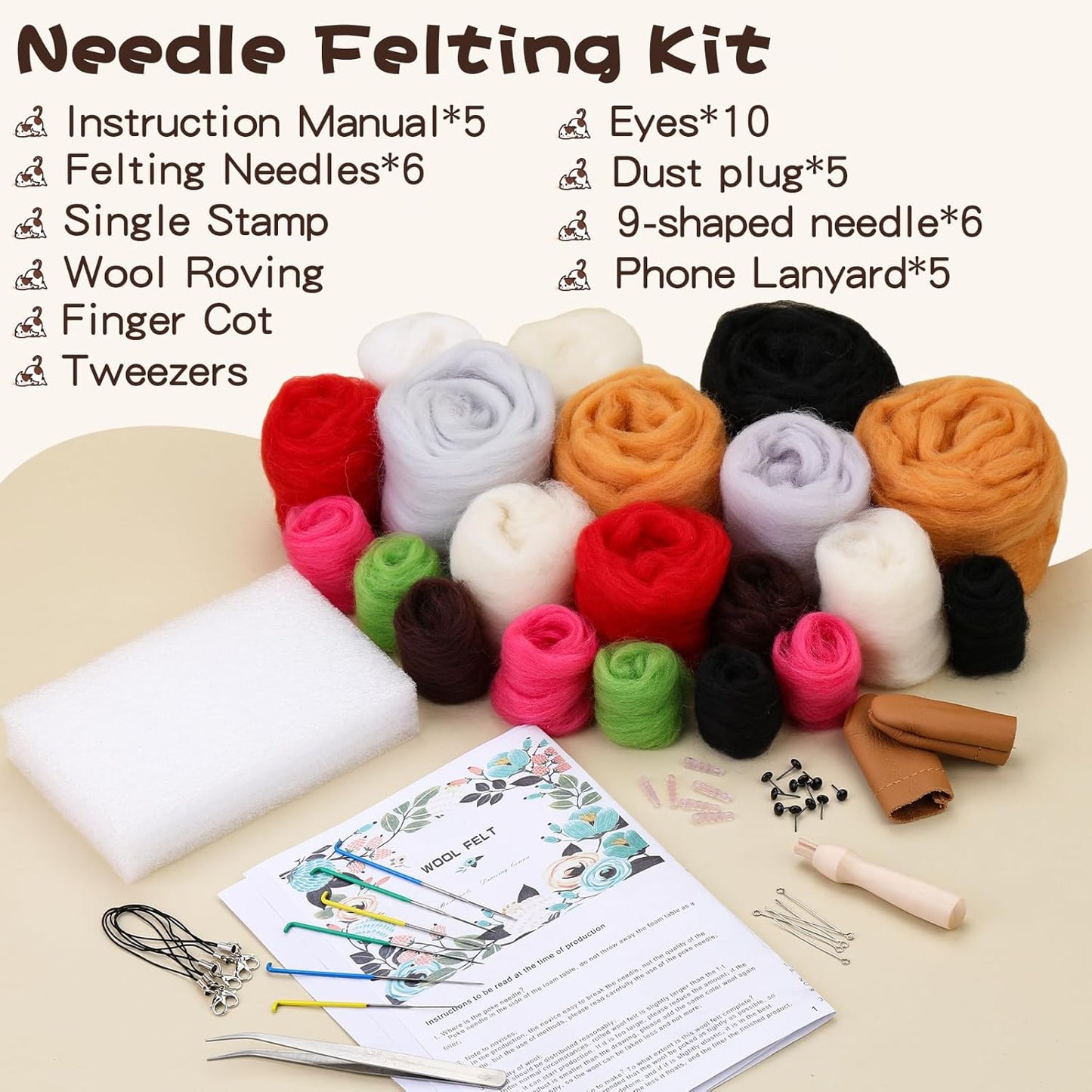 Needle Felting Kit for Beginners, Needle Felting Starter Kit with 6 Pcs Colorful Needle Felting Needles and Instructions, Wool Felting Supplies for Festival and Crafts