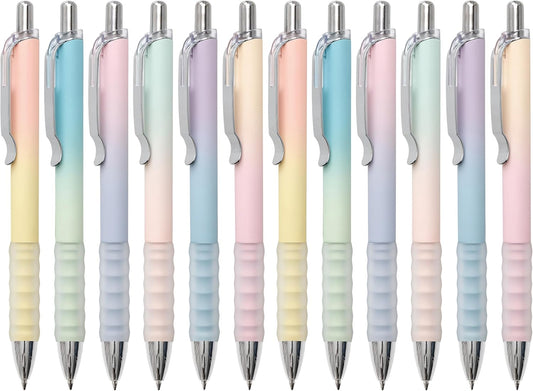 Gel Pens Fine Point 0.7mm Black Ink Gel Pen Retractable Cute Pens for Smooth Writing School Office Supplies, Pack of 12