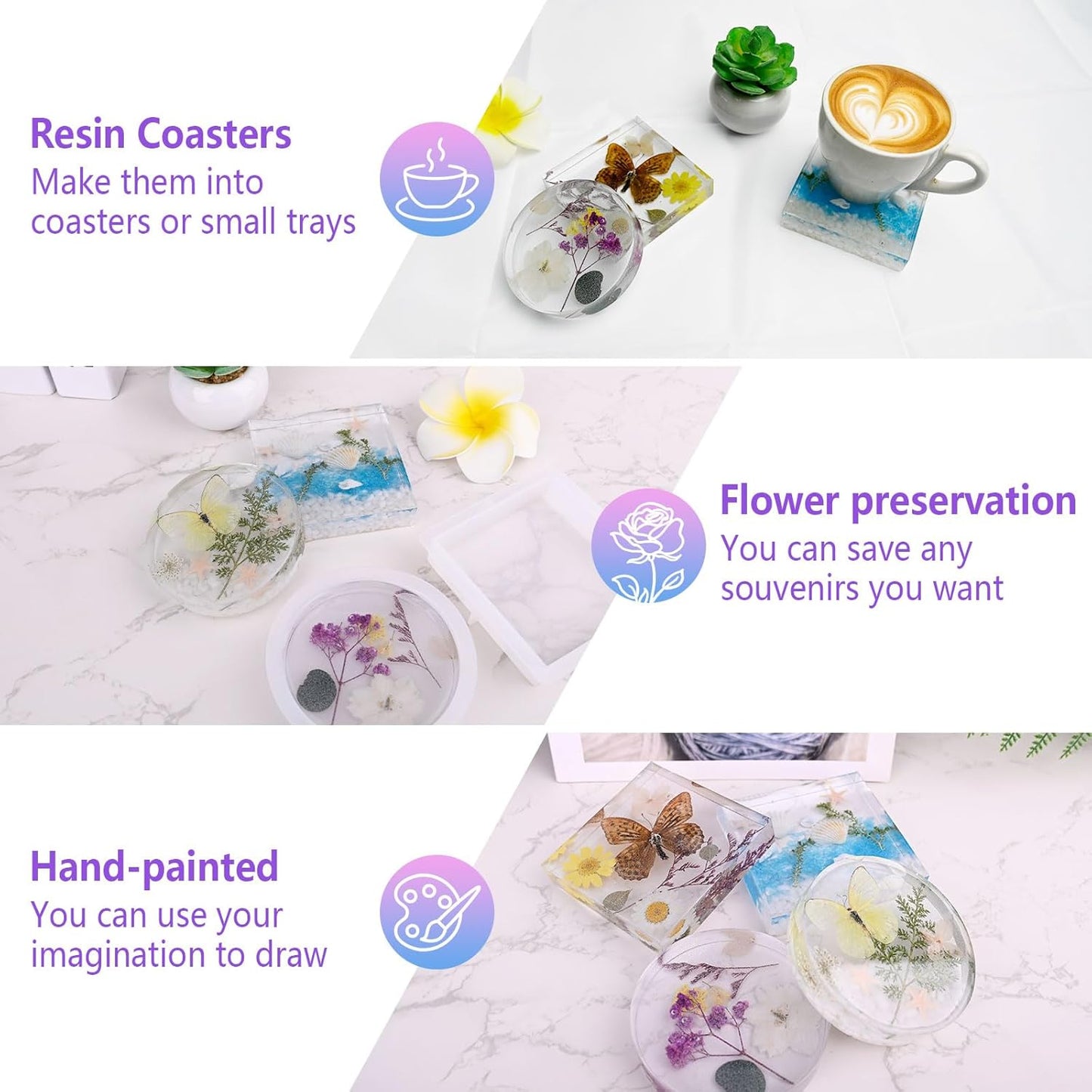 4 Resin Coaster Molds, Square Round Coaster Resin Molds, Small Coaster Silicone Molds for Resin Casting