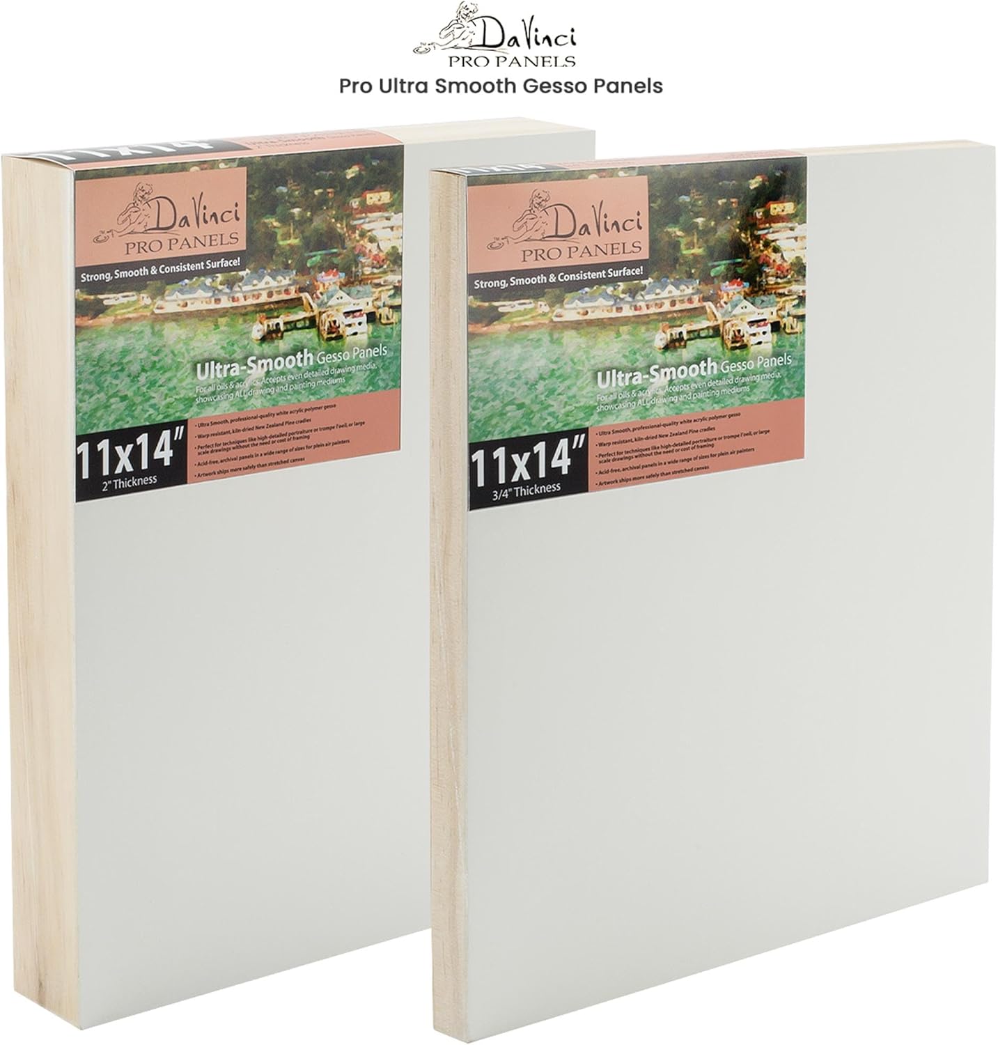 Da Vinci Pro Ultra Smooth Wood Canvas Gesso Board - 3/4" Deep, 6x12 Single White Acrylic Polymer Gesso Panels for Painting Fine Portraits and Ultra Fine Detail Illustrations and Artwork