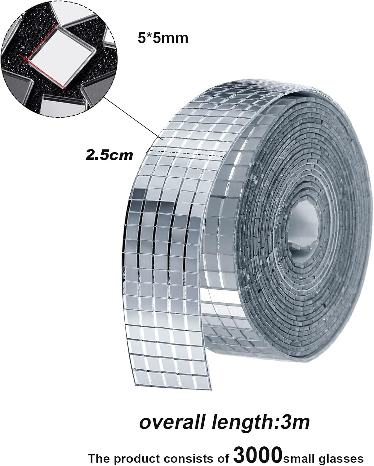 SATINIOR 3000 Pcs Disco Ball Mirror Tiles Self Adhesive for Crafts 5 x 5 mm Small Disco Tape Ball Stickers Square Mosaic Tiles Mirror Pieces for DIY Craft Party Decor