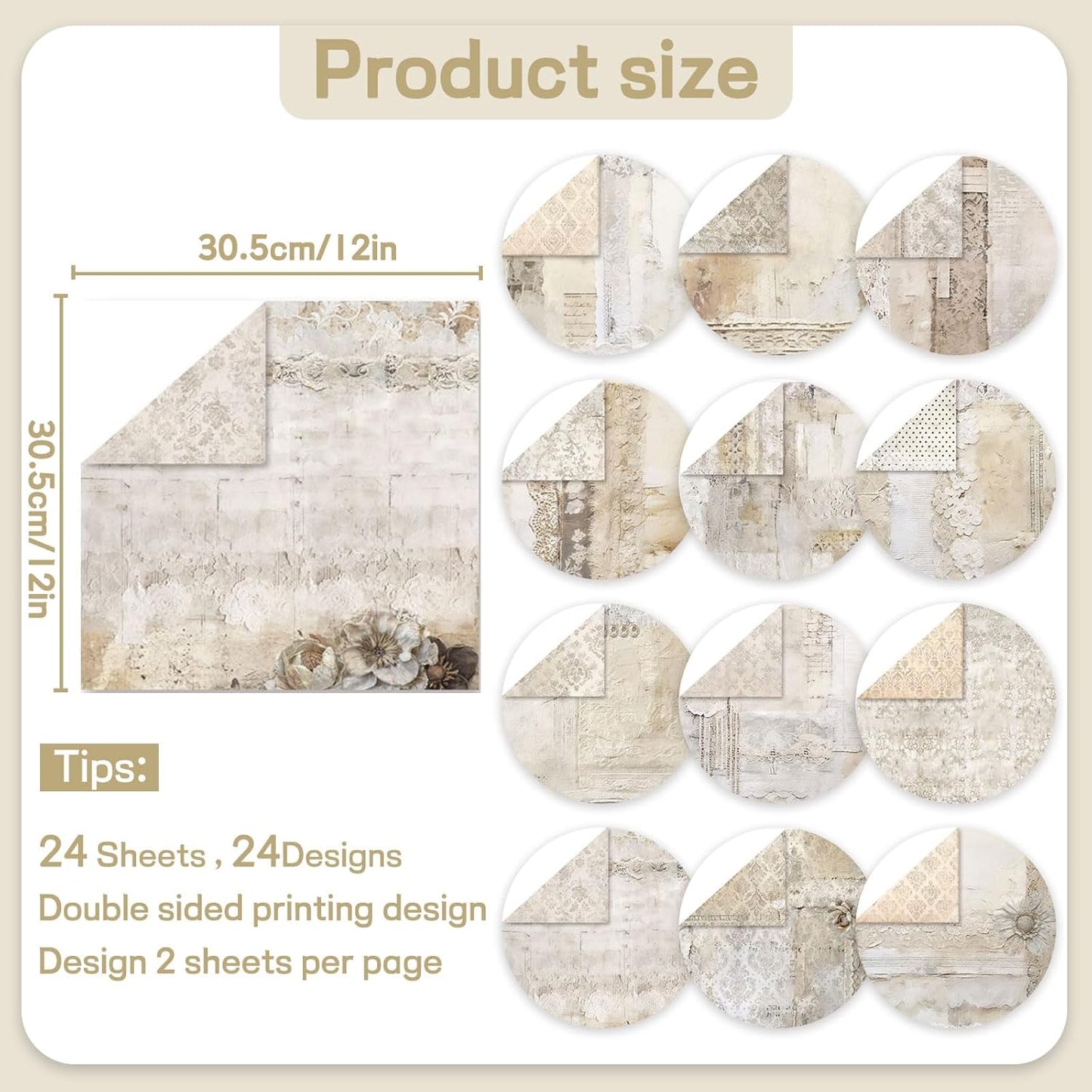 Scrapbook Paper 12x12 inch, 24 Sheets DIY Origami Decorative Craft, Double sided printing, Photo Album Decor Wooden-free Paper for Gift Wrapping Card Making Collage Album Decorative (White)