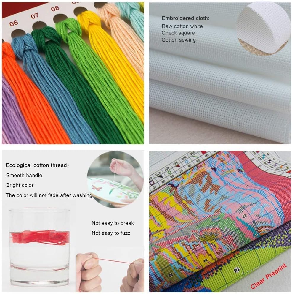 Leczany Cross Stitch Stamped Kit for Adults or Kids - Purple Butterfly | DIY Embroidery Starter Patterns Craft Kit Needlepoint for Beginner | 11CT, 3 Strands | 13x16.9 inches