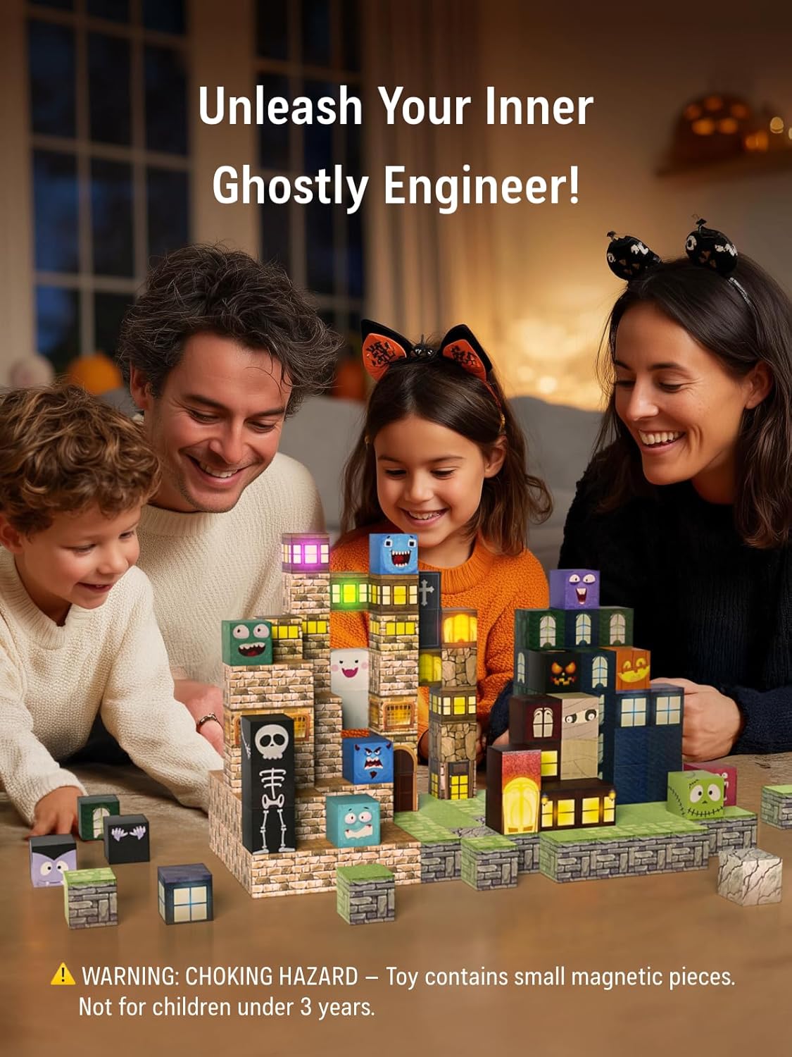 Magnetic Blocks -137PCS Lights Halloween Building Blocks,World Magnetic Tiles Kids Build Cubes 3+,STEM Toys for 3-5 4-8 5-7 Year Old Boys,Sensory Creative Activities Birthday Gift