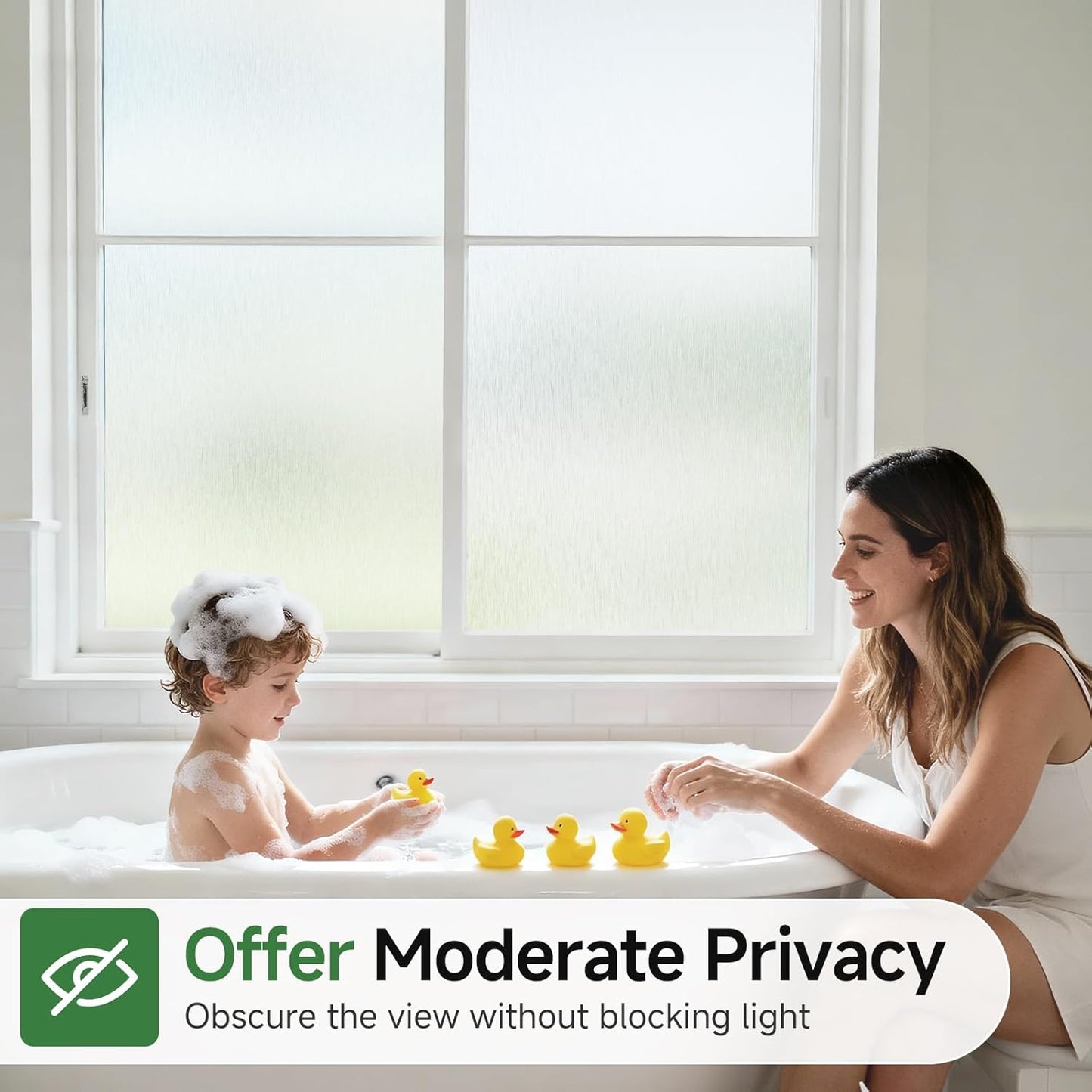 Borsky Frosted Glass Window Film - Static Cling, 96% UV Blocking Non-Adhesive Privacy Window Film, Removable Window Cling with Day & Night Privacy for Bathroom Home Office 17.5 x 118.1 Inches, Pure