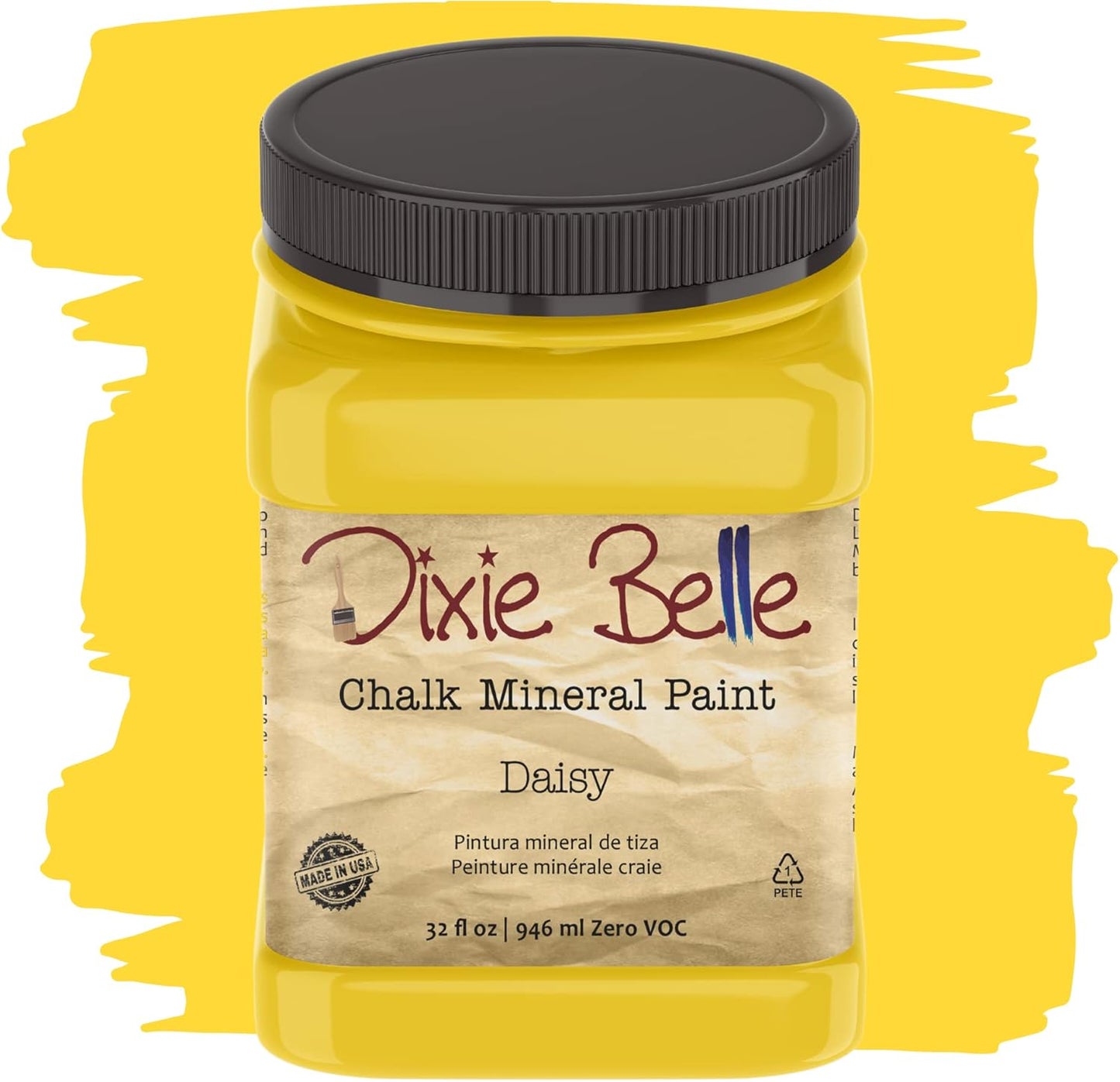 Dixie Belle Paint Company Chalk Finish Furniture Paint - Daisy (32oz) - Matte Vibrant Yellow Chic Chalk Mineral DIY Furniture Paint