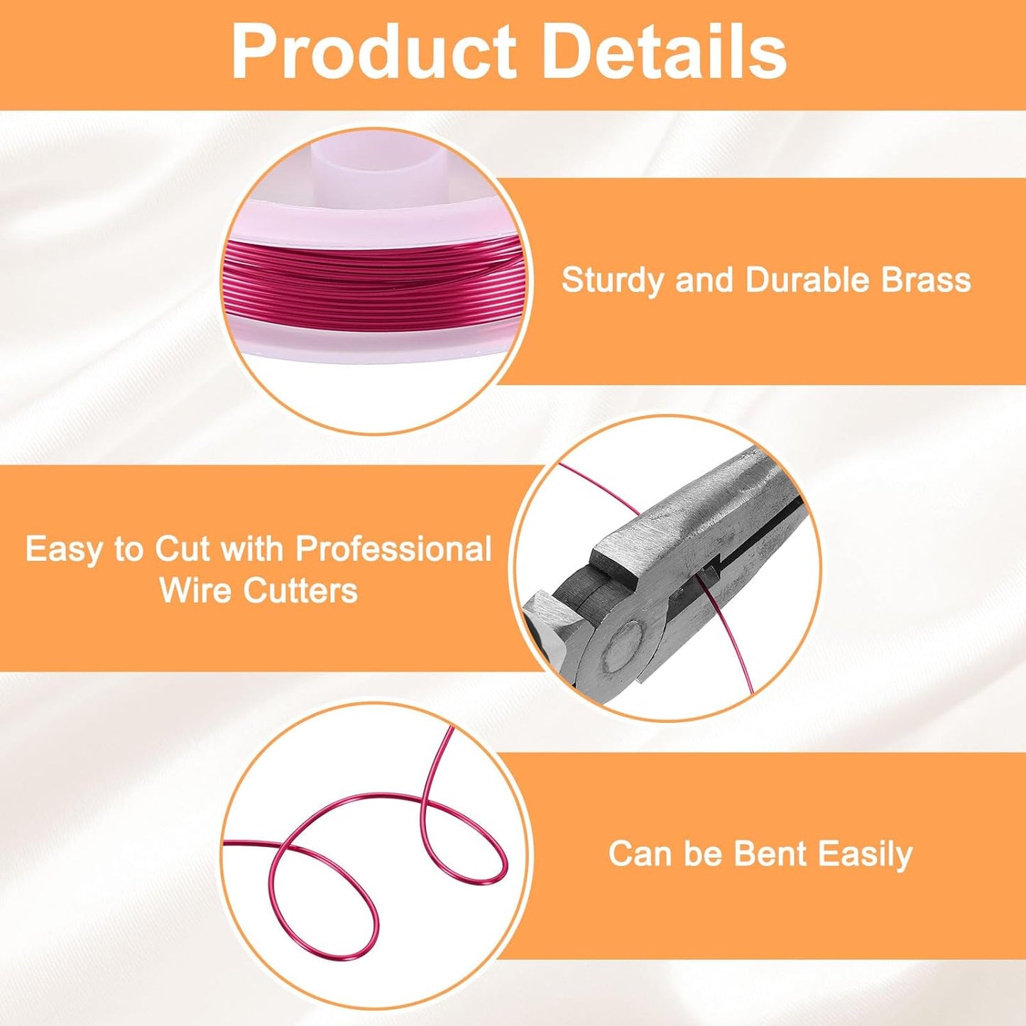 HARFINGTON 13ft Jewelry Wire, 22 Gauge (0.6mm) Brass Craft Soft Metal Tarnish Resistant Copper Beading Wire for Jewelry Making Supplies Crafting, Rose Red