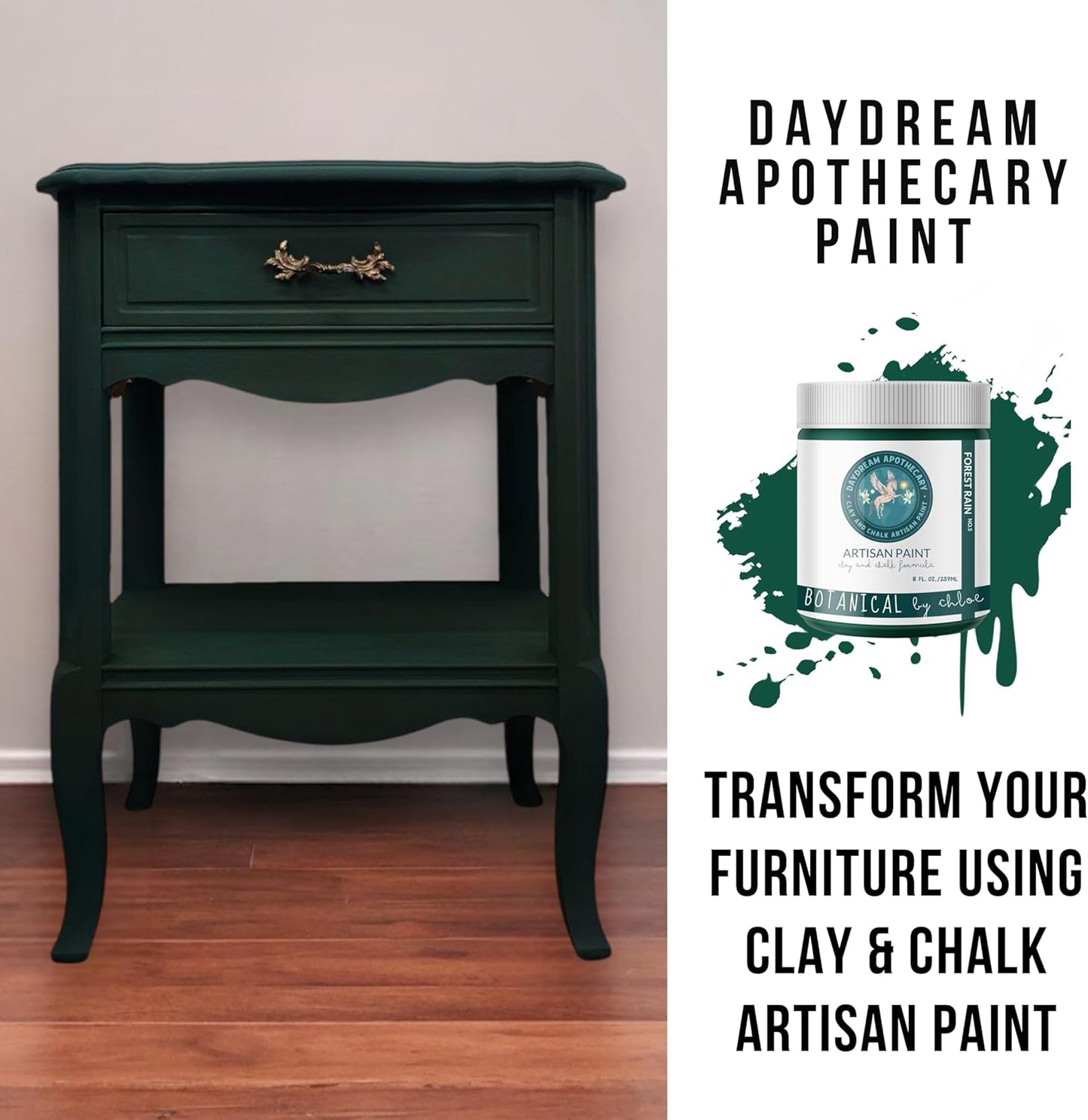 Daydream Apothecary Premium Chalk Style Paint for Furniture, Home Décor, Wood, DIY Interior Projects, Quick Dry, No Prep or Prime Needed, Matte Dark Green - 8oz