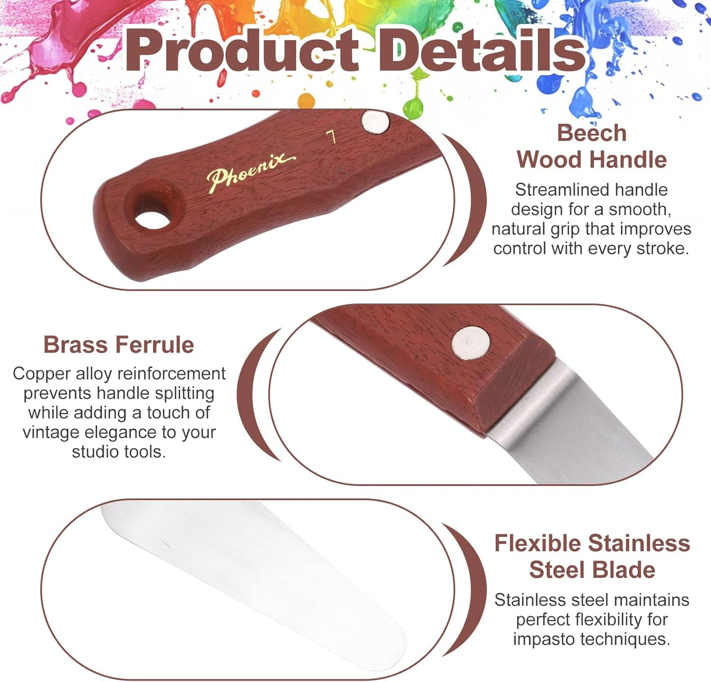 MECCANIXITY Pack of 1 Large Palette Knife No.7, 10.2" Long Palette Knives with Stainless Steel Flexible Spatula Pallet Knife and Wood Handle for Scraping, Mixing, Oil Acrylic Painting Canvas