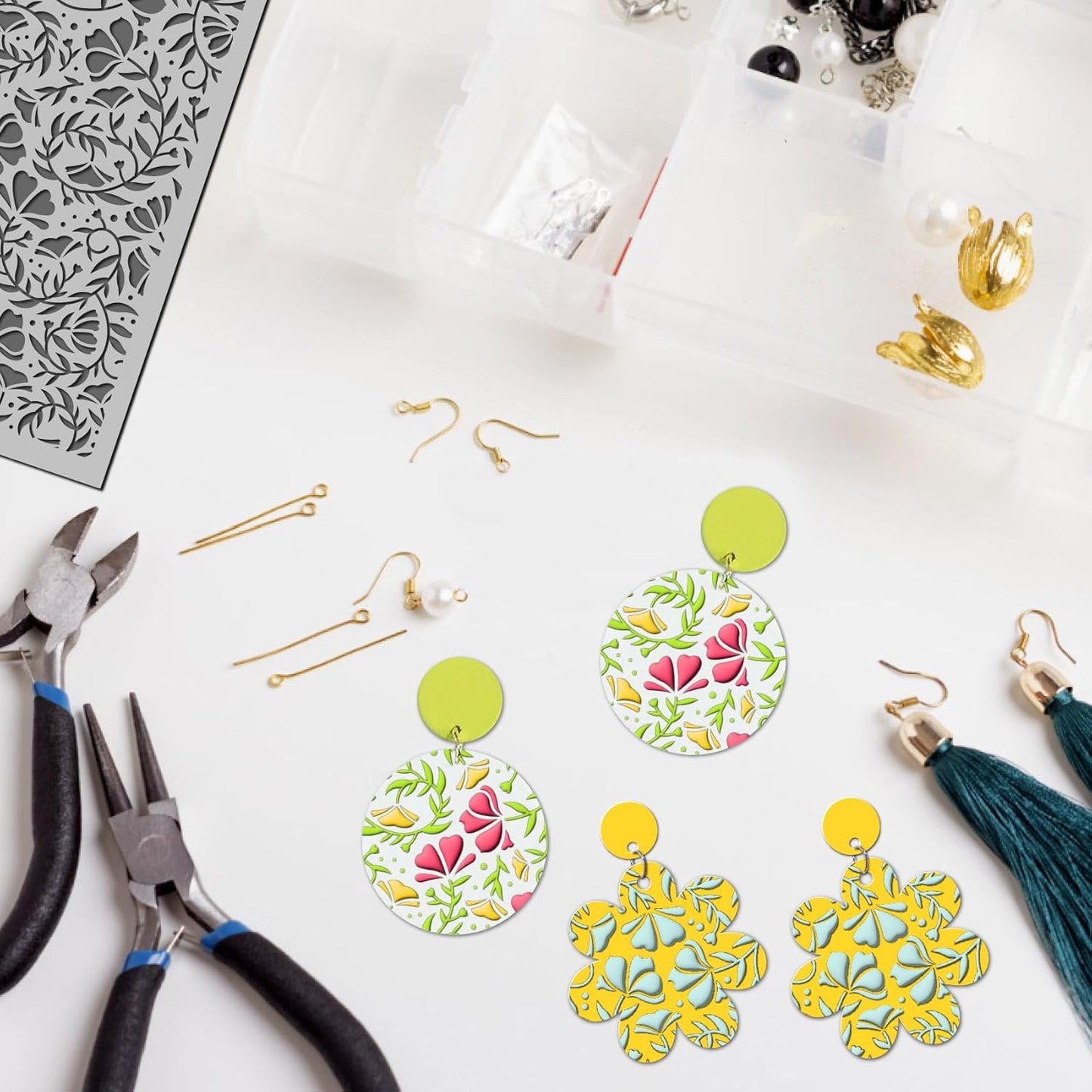 Arbuya Swirls Flowers Blossom Polymer Clay Texture Mat - Flourish Flowers Texture Sheet for Polymer Clay Jewelry Making, Earring Charms, DIY Craft Supplies