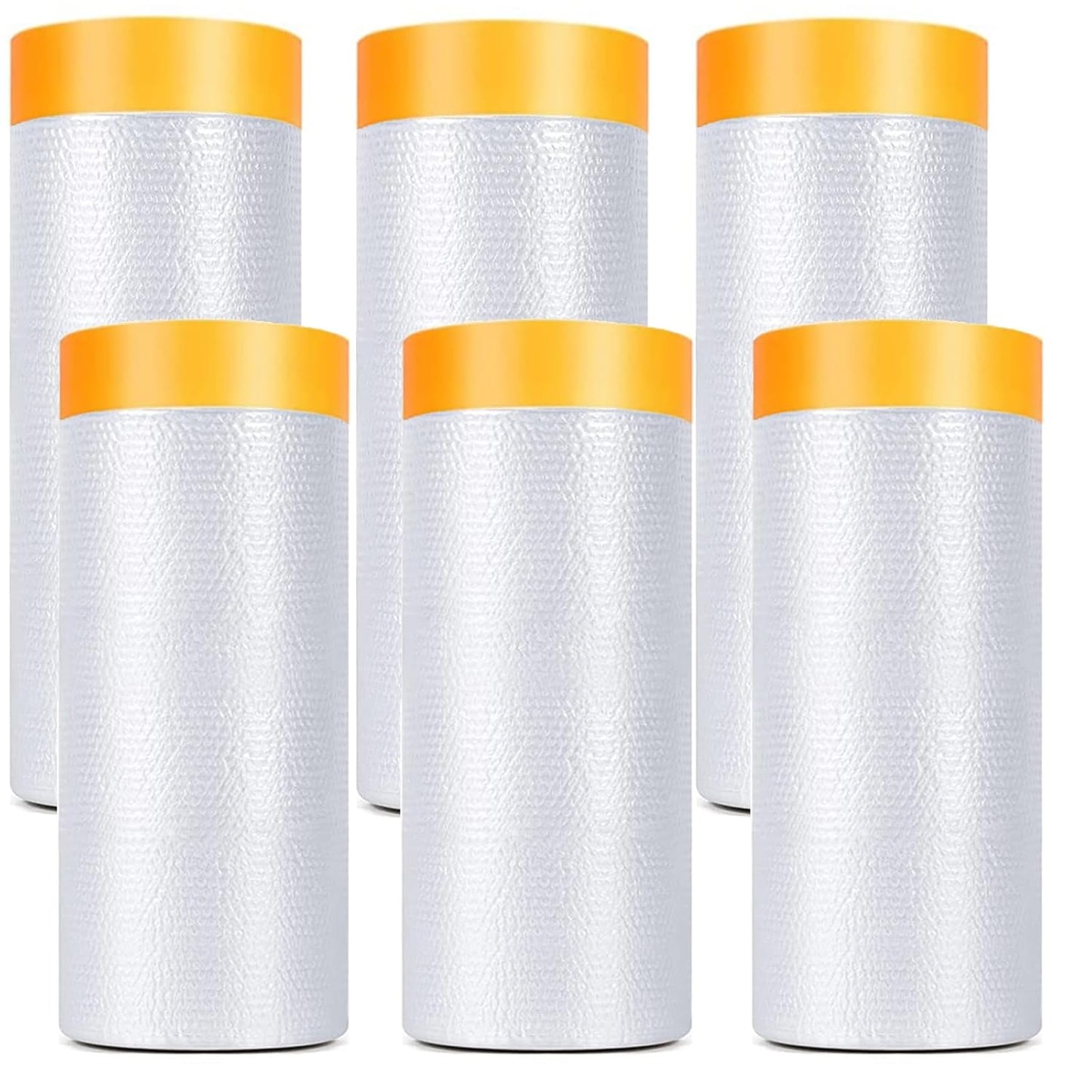 Painters Plastic With Tape, Pre-Taped Masking Film, 6 Rolls Automotive Best Tape and Drape, Paint Adhesive Protective Film Roll for Covering Skirting, Frames, Cars and Auto Body (5 X 65-Feet) (6)