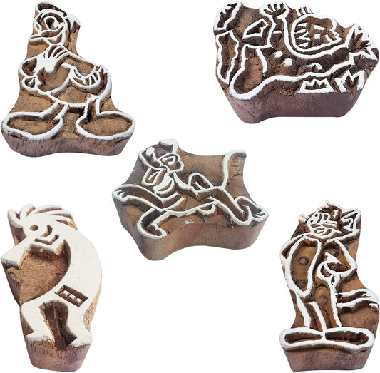 Royal Kraft Figure Wooden Printing Stamps (Set of 5) - DIY Henna Fabric Textile Paper Clay Pottery Blocks Htag2202