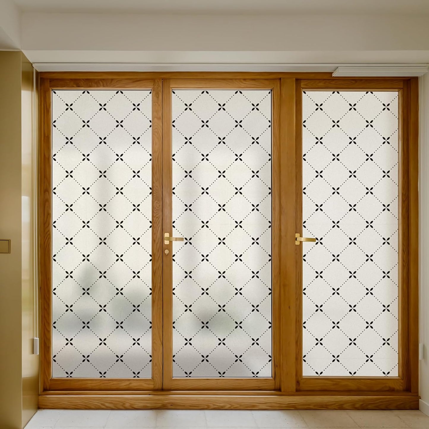 DKTIE Geometric Art Stained Glass Window Film Bathroom Window Privacy Film Frosted Glass Static Clings Non Adhesive with Installation Tools, Modern Home Improvement Style (S119, 35.4'' x 78.7'')