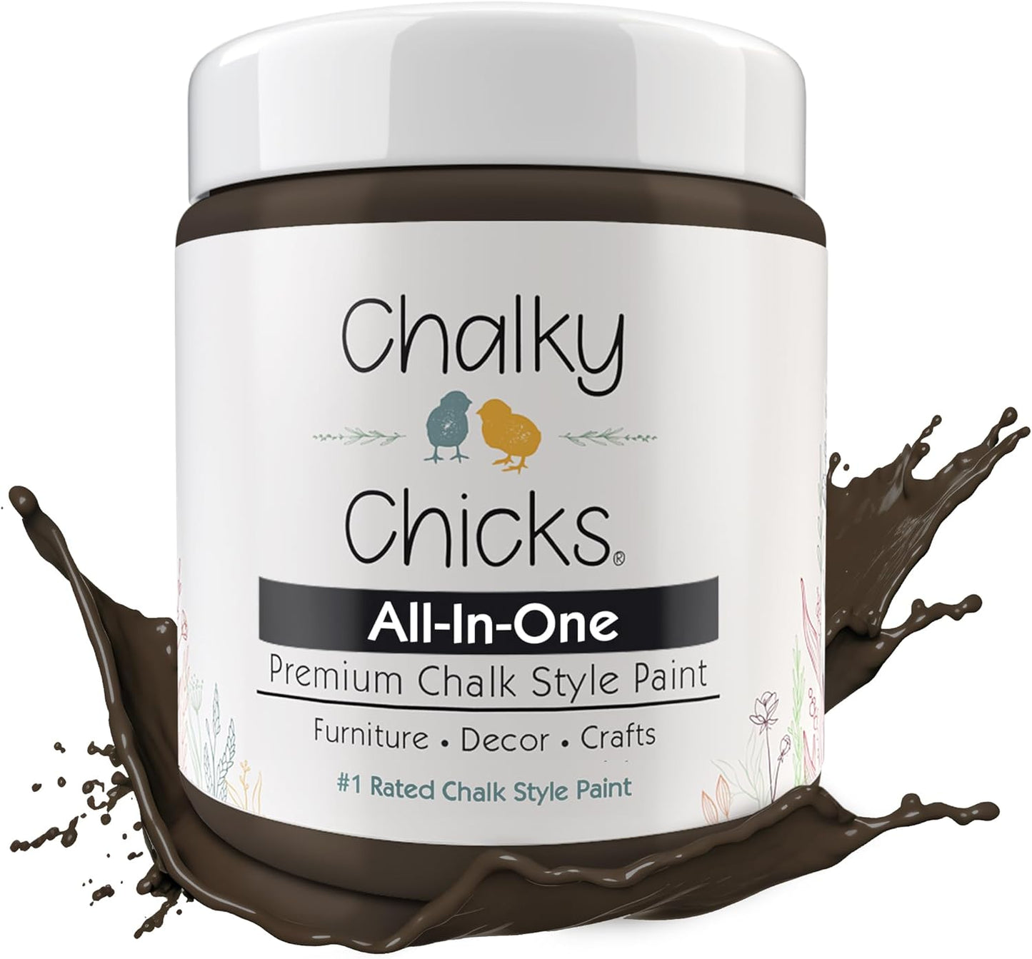 Chalky Chicks 8 Fl Oz Matte Lava Cake (Dark Brown) Chalk Paint for Furniture Without Sanding - No Prep Furniture Paint No Sanding All in One for Crafts, Wood,Walls, Cabinet, Metal, Dresser, Farmhouse