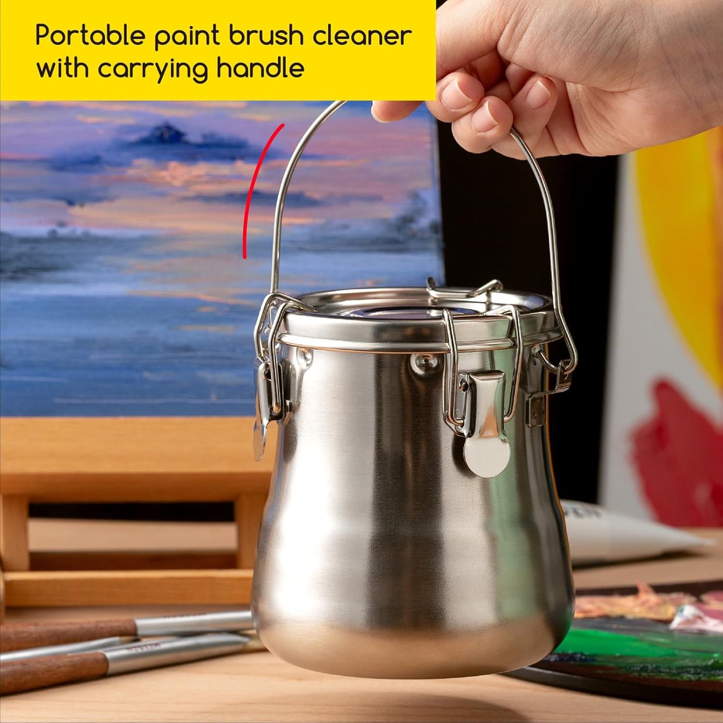 MEEDEN Portable Paint Brush Washer: Airtight Stainless Steel Artist Brush Cleaner for Oil & Acrylic Painting - Large