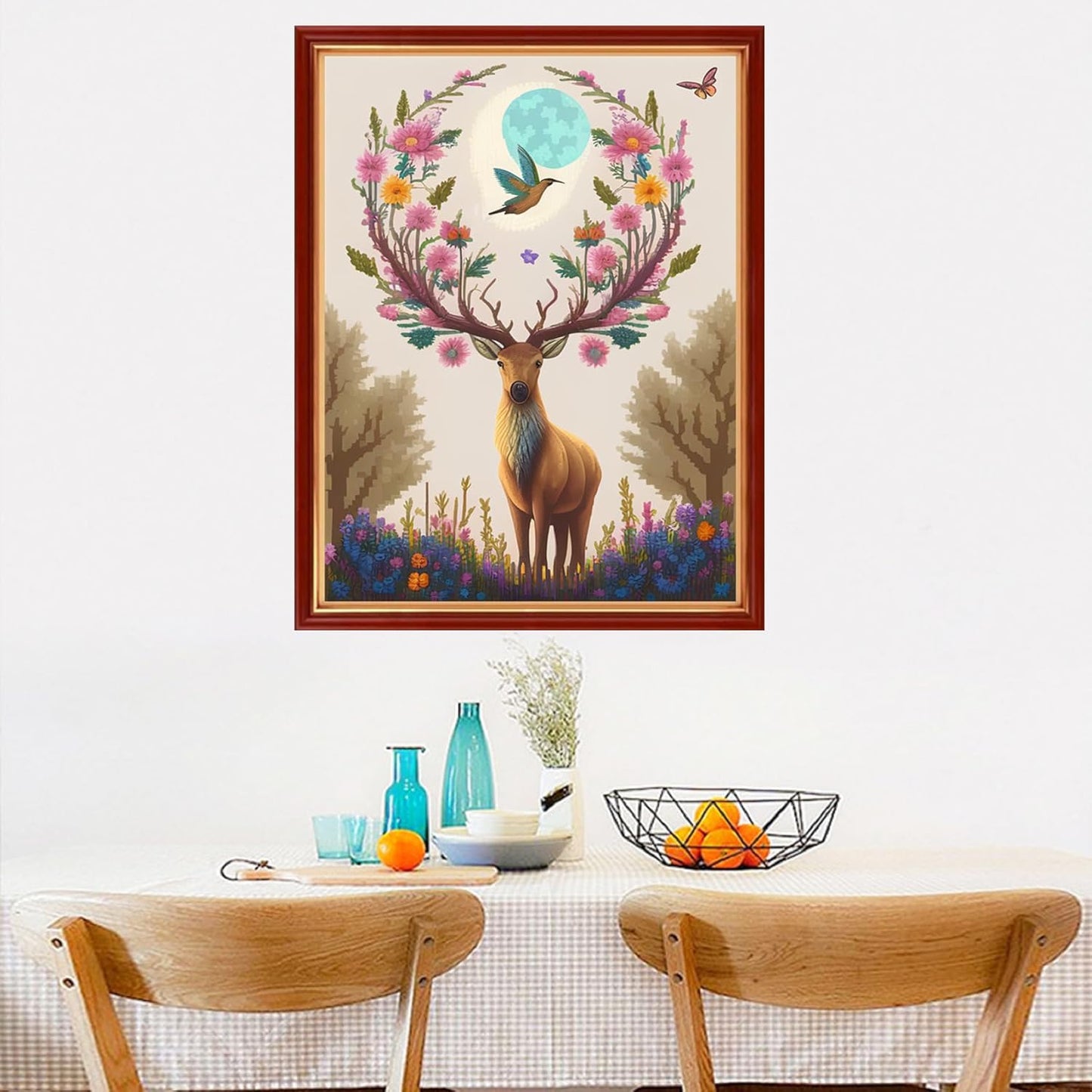 Dimensean Stamped Cross Stitch Kits Full Range of Embroidery Patterns Starter Kits for Beginners Adult or Kids DIY Cross Stitches Needlepoint Kits 11CT-Flower Elk 15.7x19.7 inch