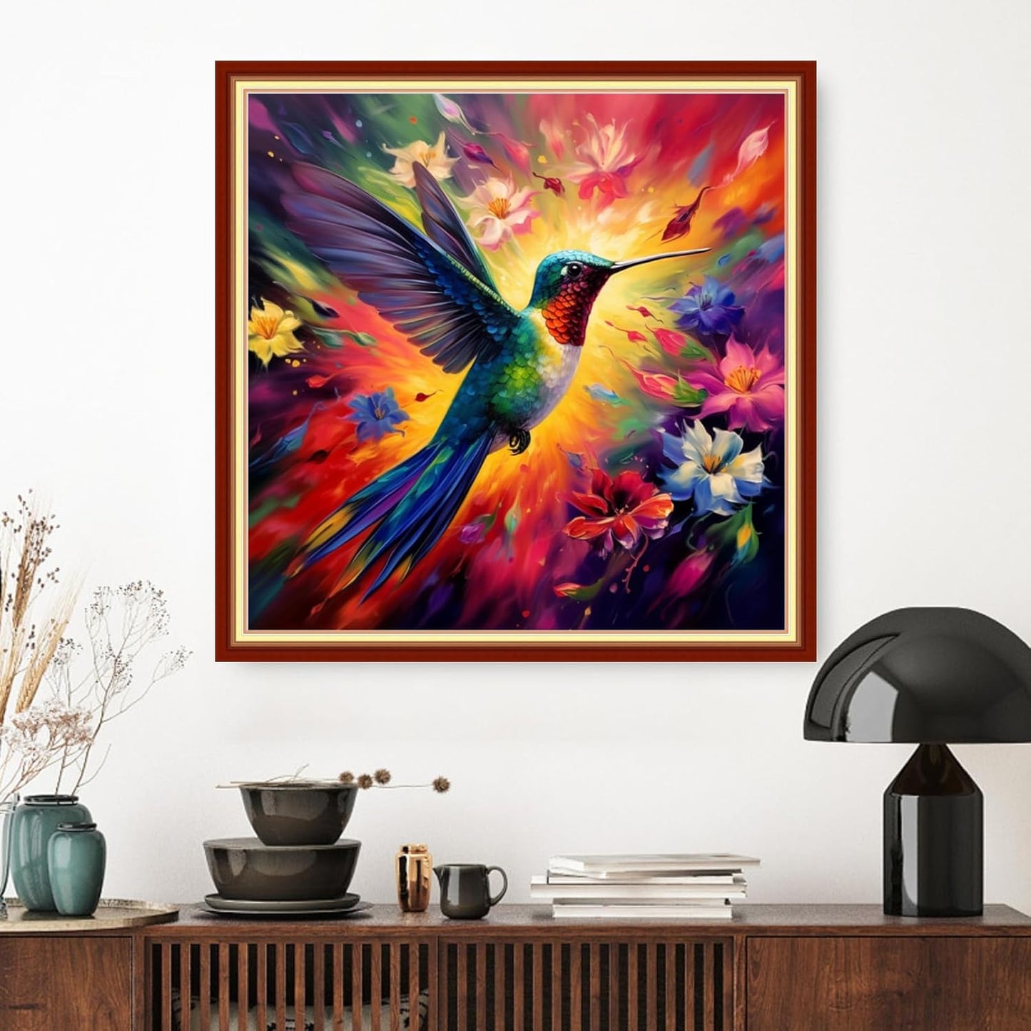 Dimxvean Stamped Cross Stitch Kits,Cross Stitch Kits for Adults Beginners,Embroidery Kits Full Range of Cross Stitch Stamped Kits Needlepoint Kits Cross Stitch Patterns-Hummingbird Flowers 18x18 inch