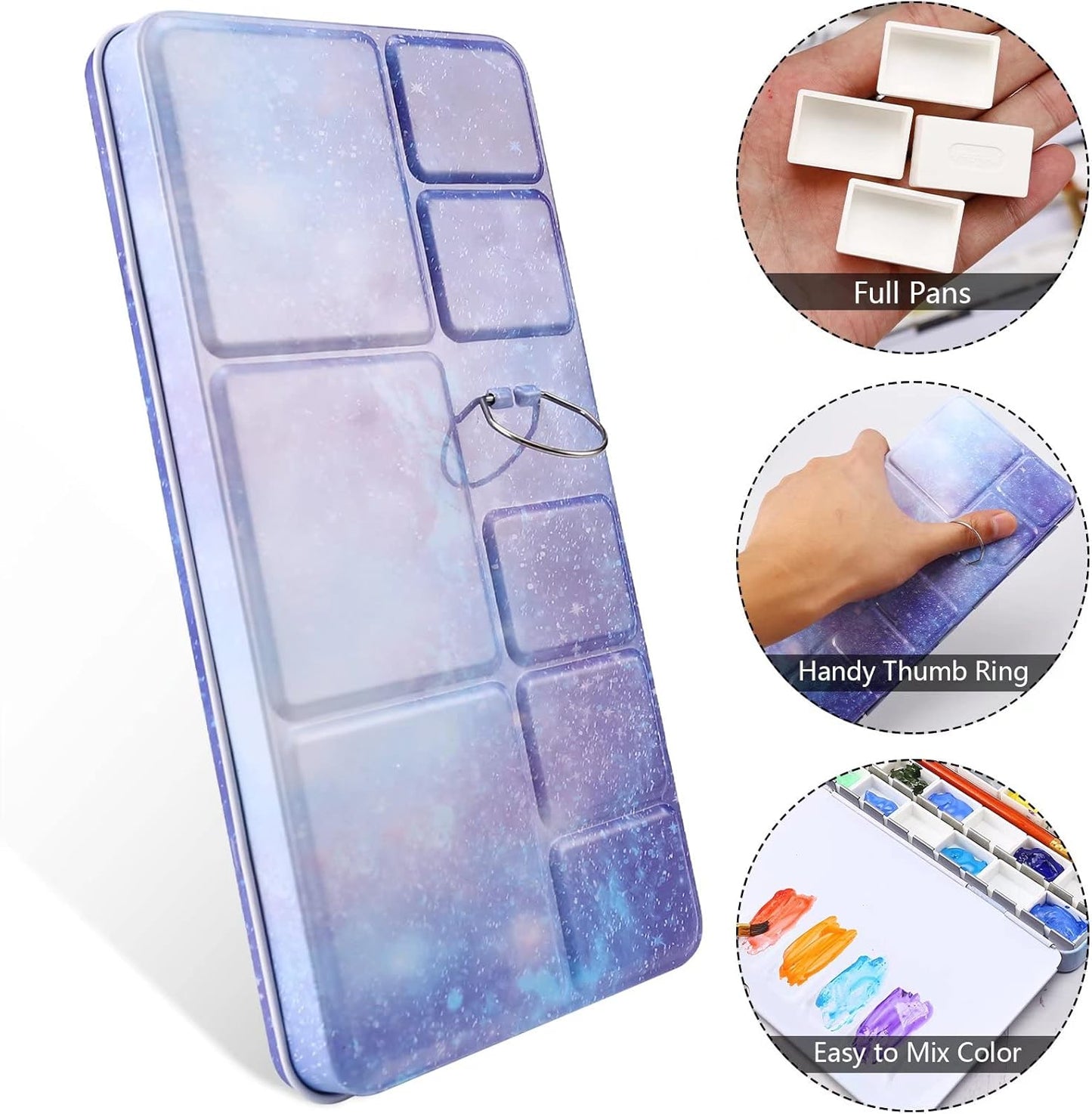 LOONENG Empty Watercolor Palette, Empty Watercolor Tin with Fold Out Palette, Large Purple Watercolor Tray Palette with 28 Empty Full Pans for Plein Air Painting and Sketching