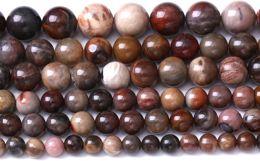 36pcs 10mm Natural Wooden Petrified Jade Agate Gemstone Beads Round Loose Spacer Beads for Jewelry Making DIY Bracelet Necklace 1 Strand 15inch