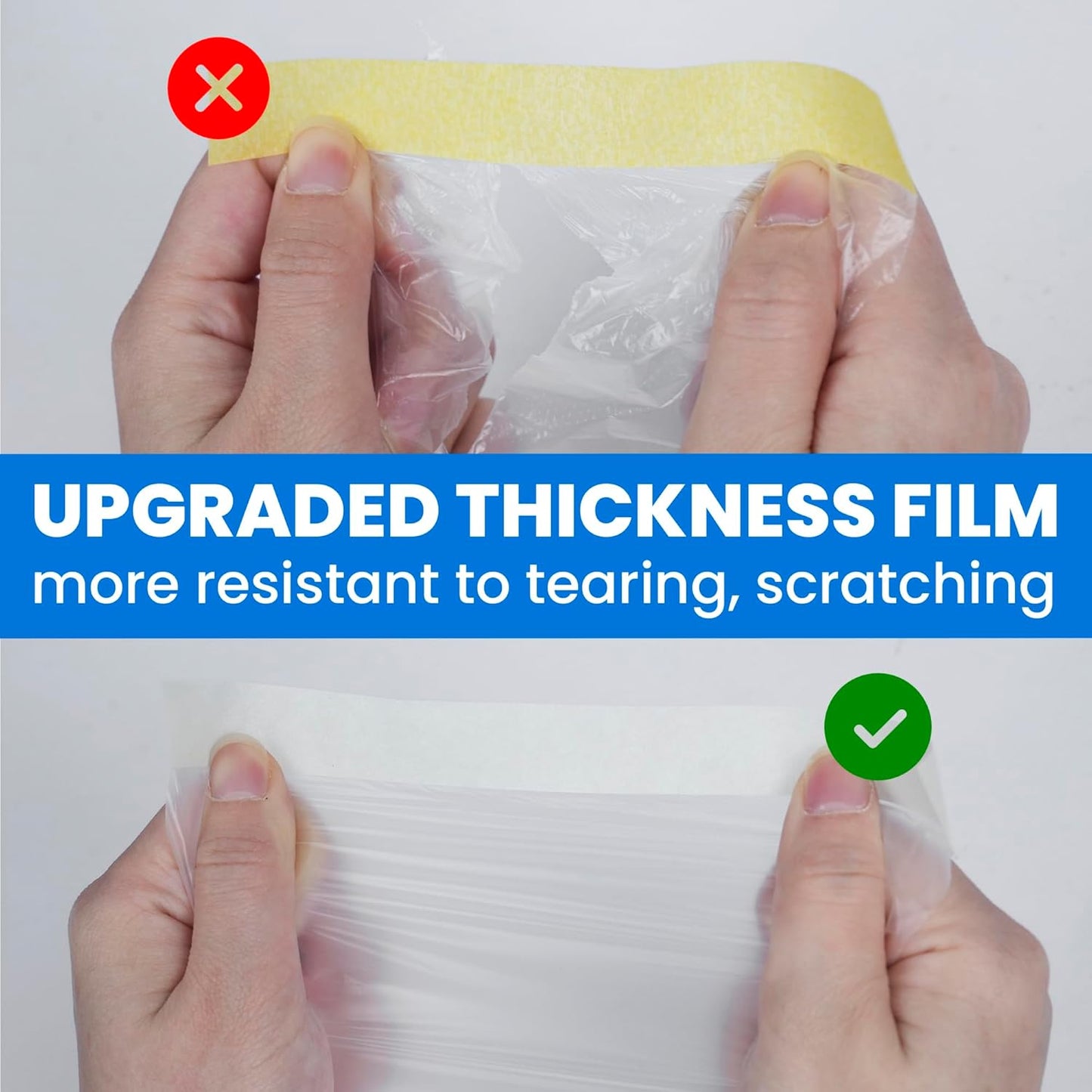 TAPEBEAR Upgrade Pre-Taped Masking Film Extra Thick, High Temp Tape and Drape 102" x 90', Plastic Cover for Automotive, Painting, Plastic Sheeting Masking Tape Film for Auto, Floor, Furniture, 4Rolls