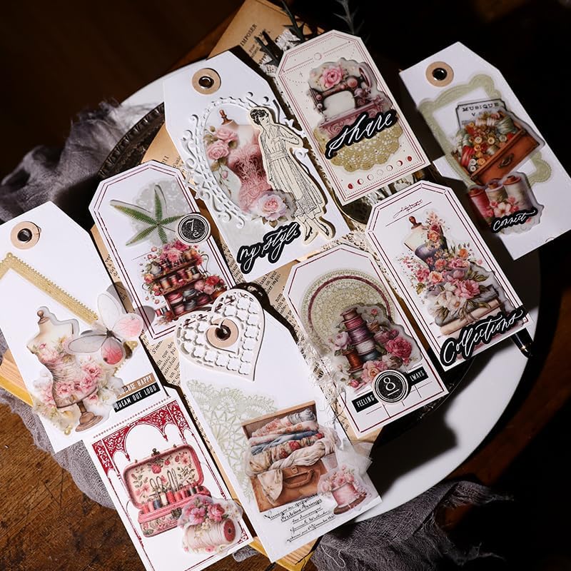 Vintage Vellum Stickers Floral Plants Elements Scrapbooking Supplies Flowers Botanic Natural Translucent Paper Self-Adhesive Junk-Journal Items (Sewing Rose)