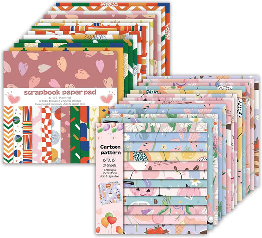 48 Sheets 24 Designs Scrapbook Paper Pad, 6"×6" Single-Sided Decopodge Craft Cardstock Paper,Scrapbooking DIY Decorative Background Cardmaking Supplies.Sweet Love&Cartoon