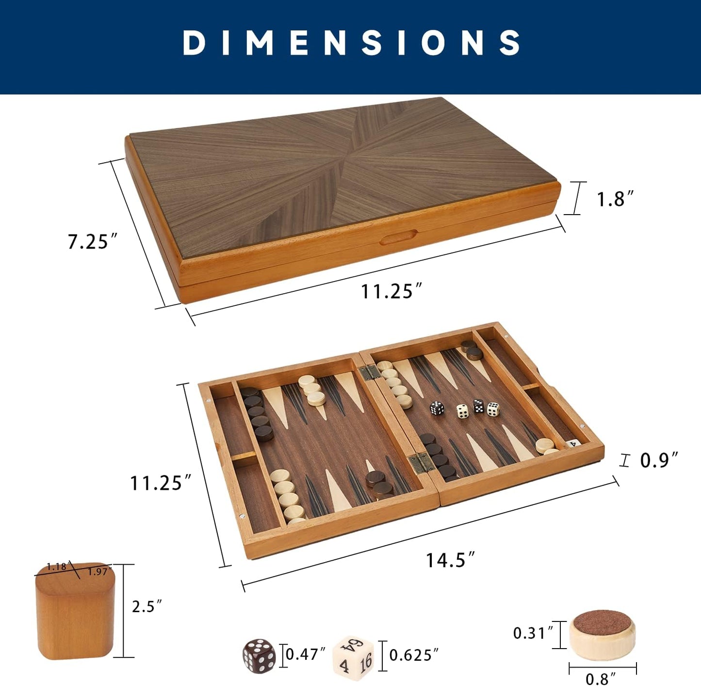 GSE Games & Sports Expert Premium Magnetic Wooden Folding Inlay Backgammon Board Game Set, Portable Travel Board Game (Focus- 11 Inches)